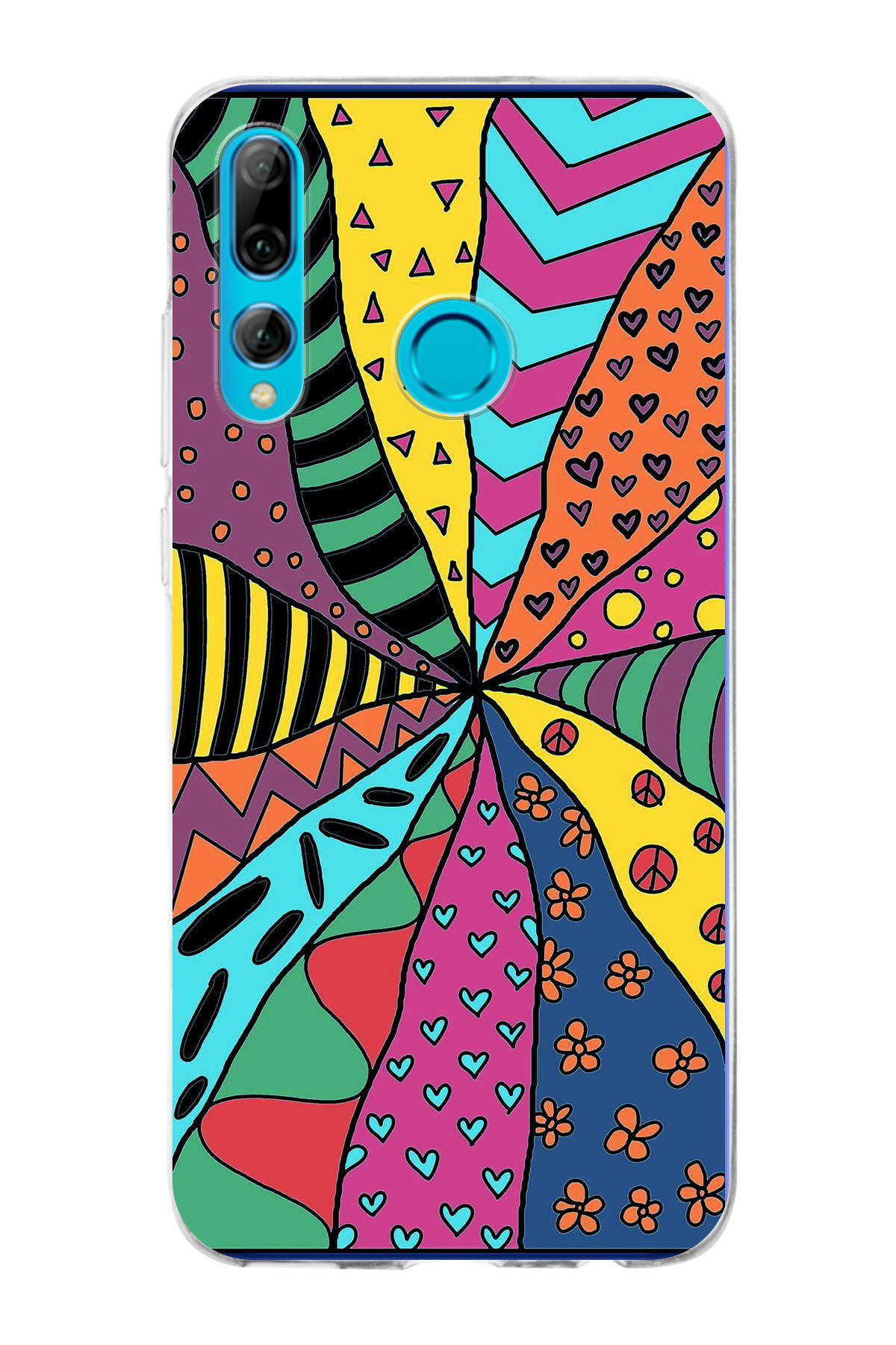 Huawei P Smart Plus 2019 ile Uyumlu 1mm Slim Fit Retro Renkler 4 Baskılı Şeffaf Kılıf