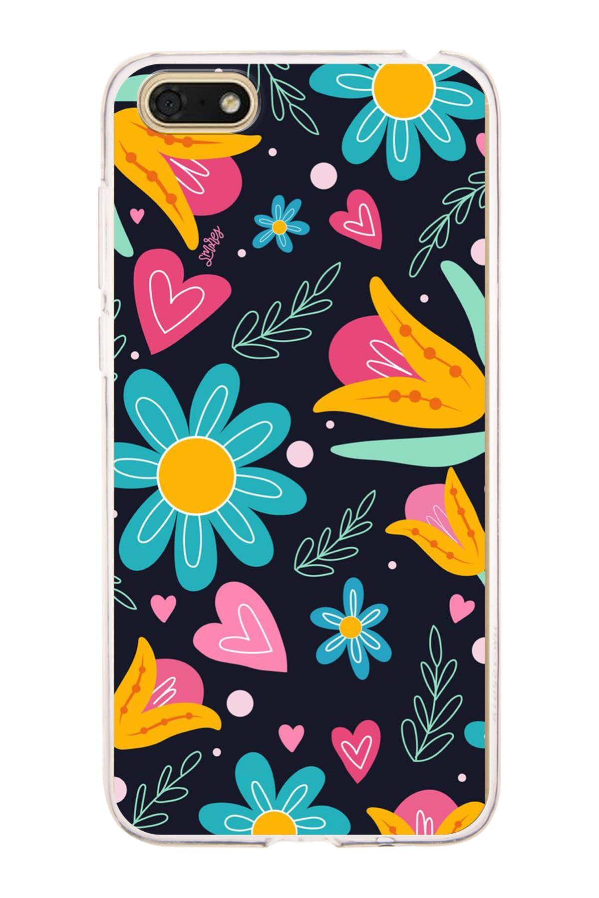 Huawei Honor 7S ile Uyumlu 1mm Slim Fit Retro Renkler 1 Baskılı Şeffaf Kılıf