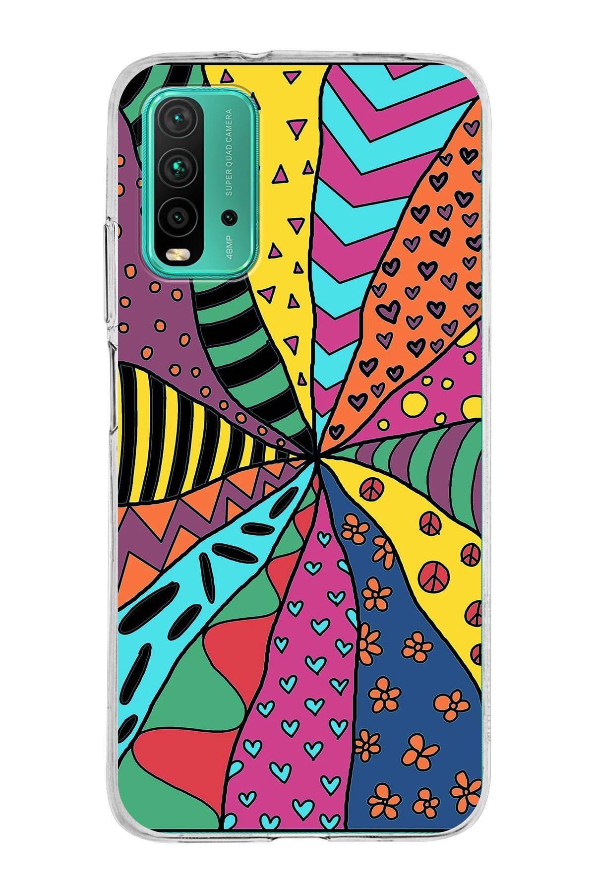 Xiaomi Redmi 9T ile Uyumlu 1mm Slim Fit Retro Renkler 4 Baskılı Şeffaf Kılıf