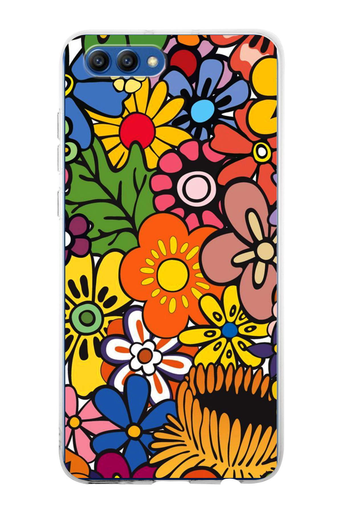 Huawei Honor View 10 ile Uyumlu 1mm Slim Fit Retro Renkler 2 Baskılı Şeffaf Kılıf