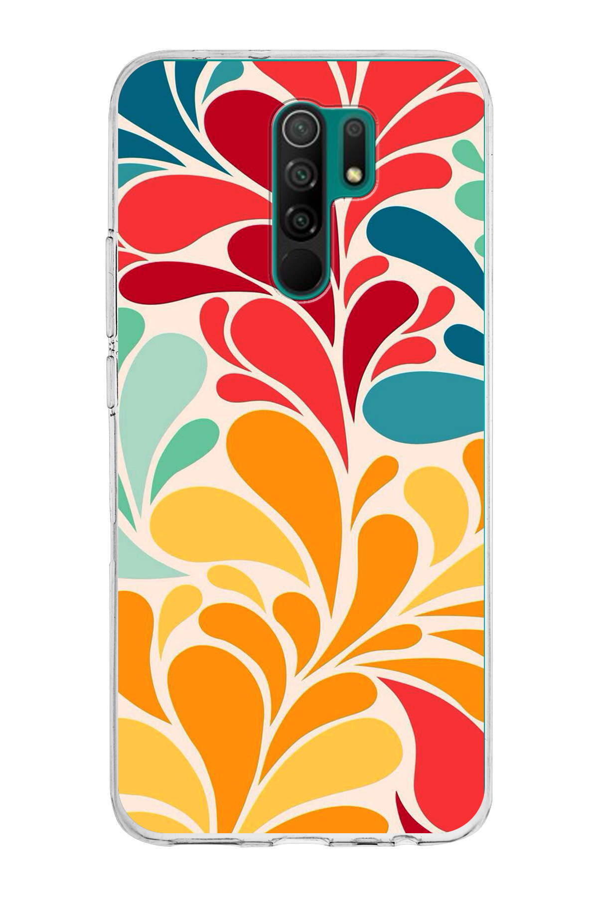Xiaomi Redmi 9 ile Uyumlu 1mm Slim Fit Retro Renkler 5 Baskılı Şeffaf Kılıf