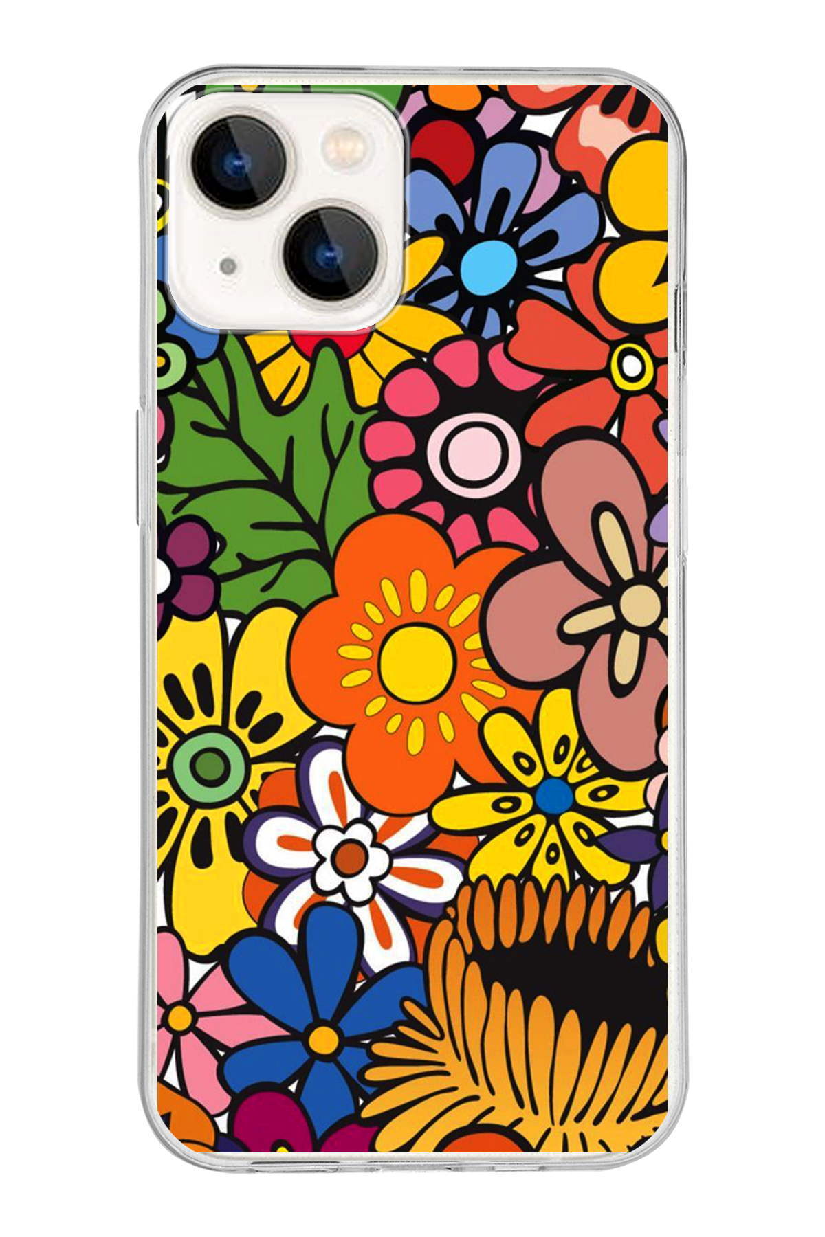 Apple iPhone 13 Mini ile Uyumlu 1mm Slim Fit Retro Renkler 2 Baskılı Şeffaf Kılıf