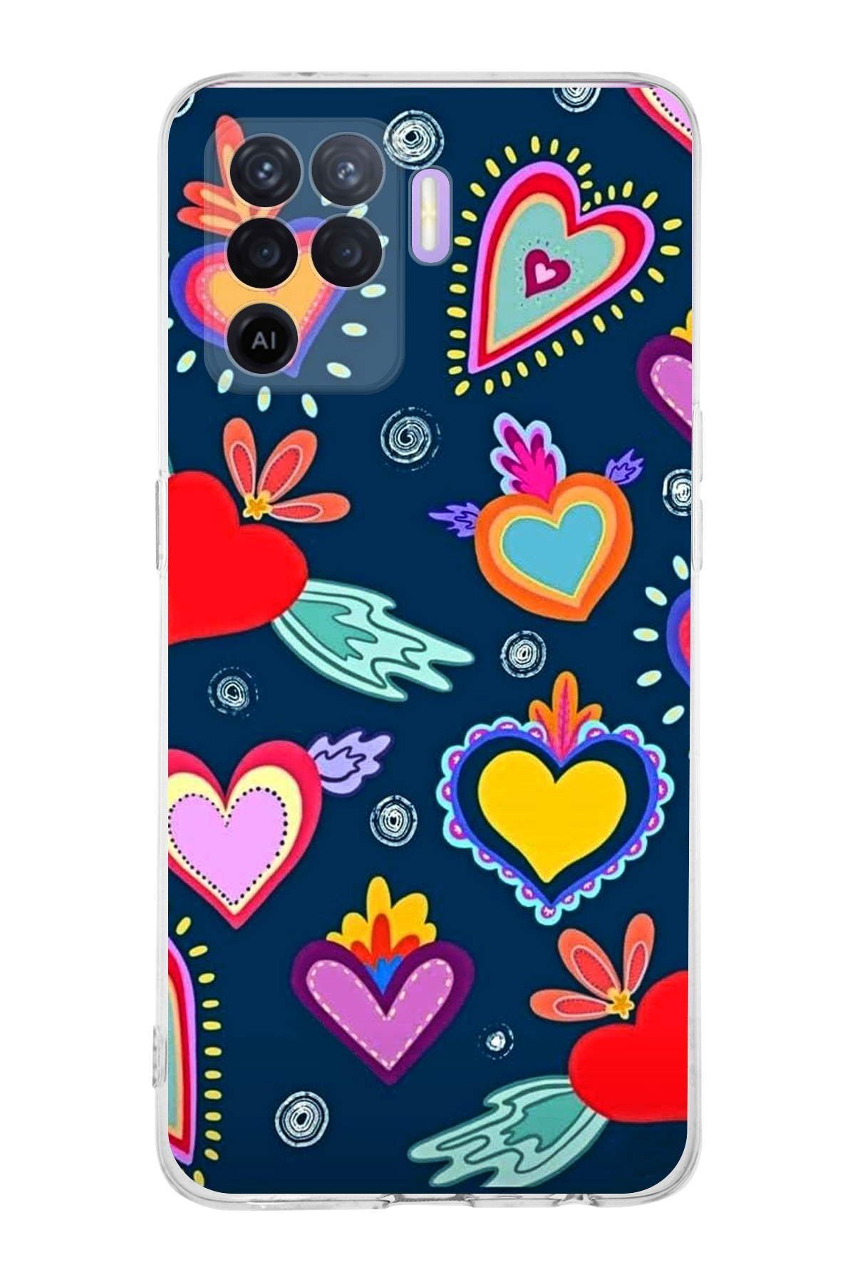 Oppo A94 ile Uyumlu 1mm Slim Fit Retro Renkler 3 Baskılı Şeffaf Kılıf