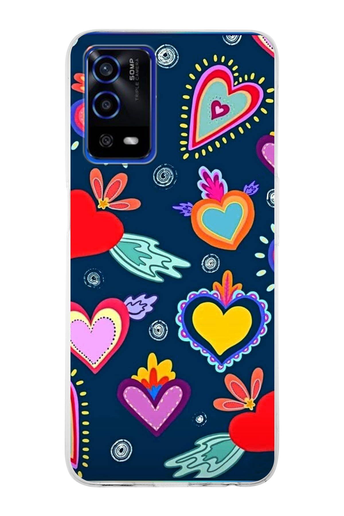 Oppo A55 ile Uyumlu 1mm Slim Fit Retro Renkler 3 Baskılı Şeffaf Kılıf