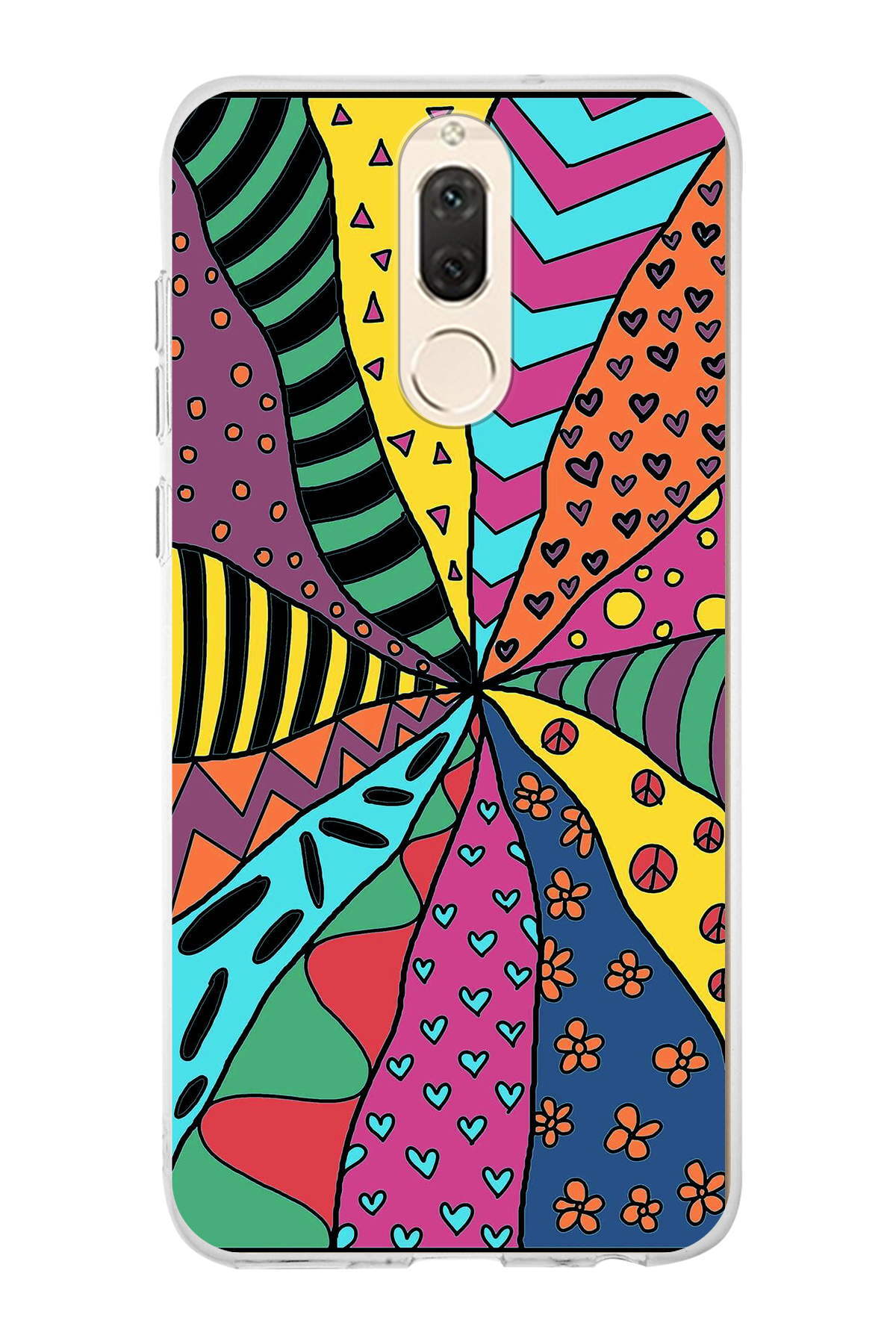 Huawei Mate 10 Lite ile Uyumlu 1mm Slim Fit Retro Renkler 4 Baskılı Şeffaf Kılıf