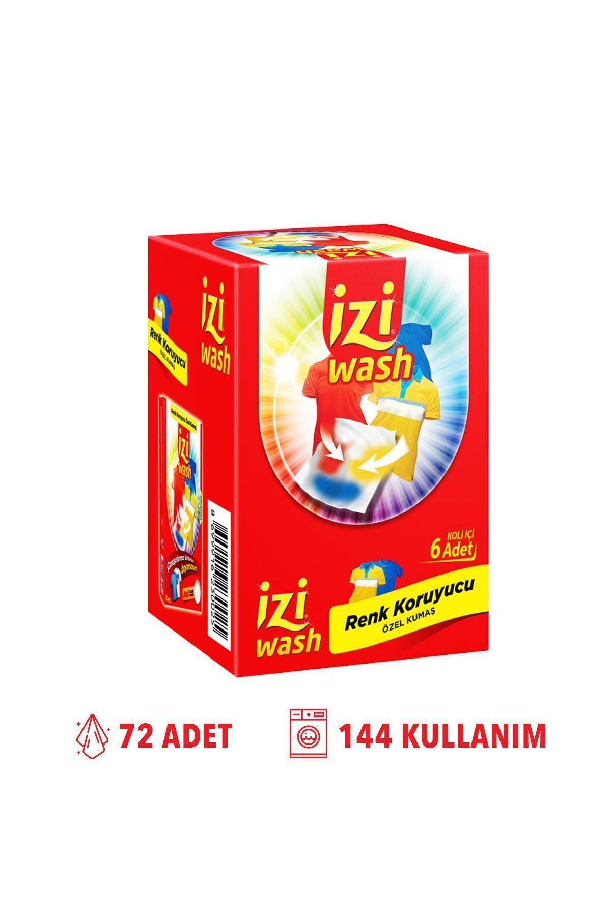 İziwash Doğal Renk Koruyucu Mendil, Doğal Renk Ayırıcı Mendil Çamaşır Makinesi Için, Yerli Üretim, 72 Adet