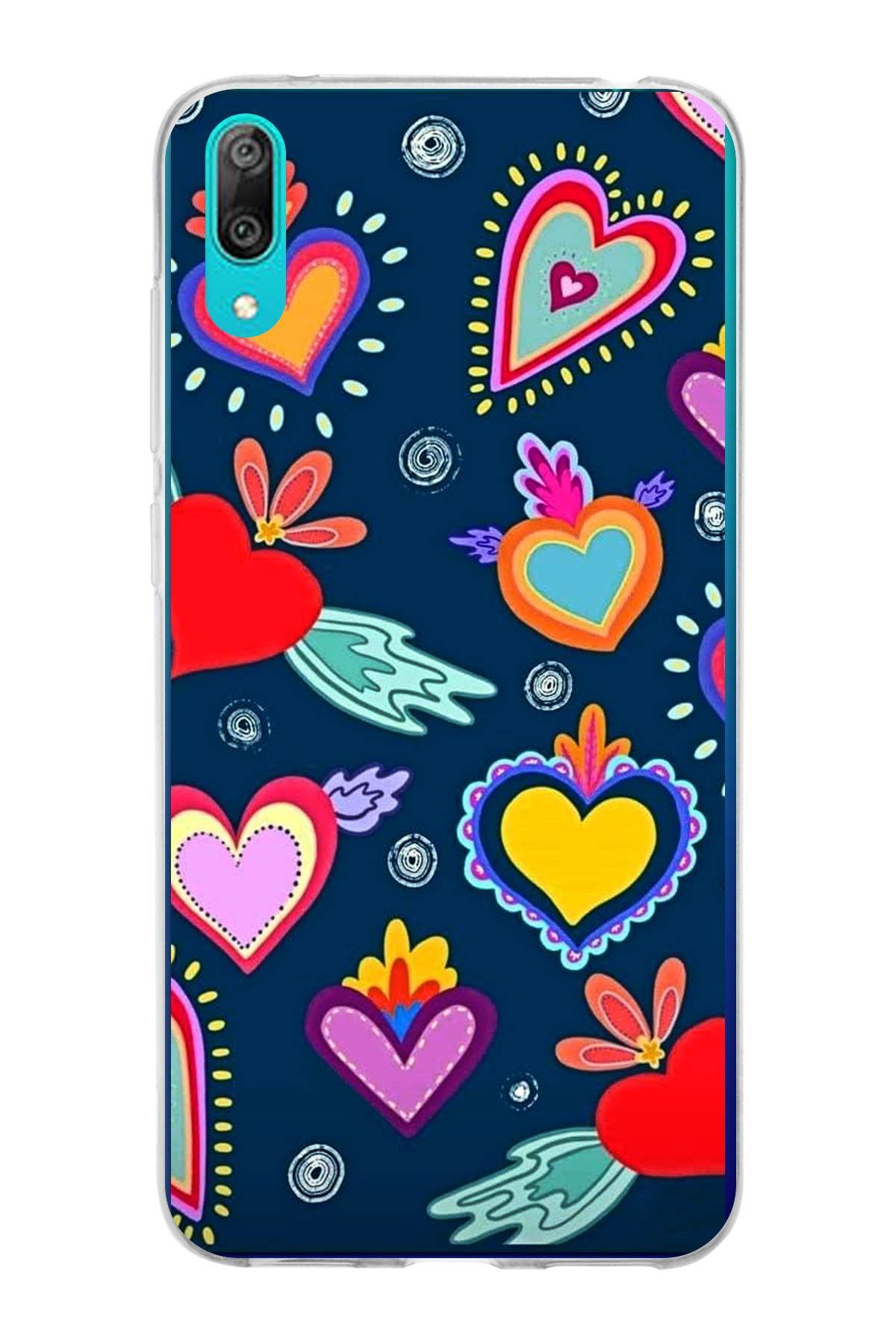 Huawei Y7 Pro 2019 ile Uyumlu 1mm Slim Fit Retro Renkler 3 Baskılı Şeffaf Kılıf