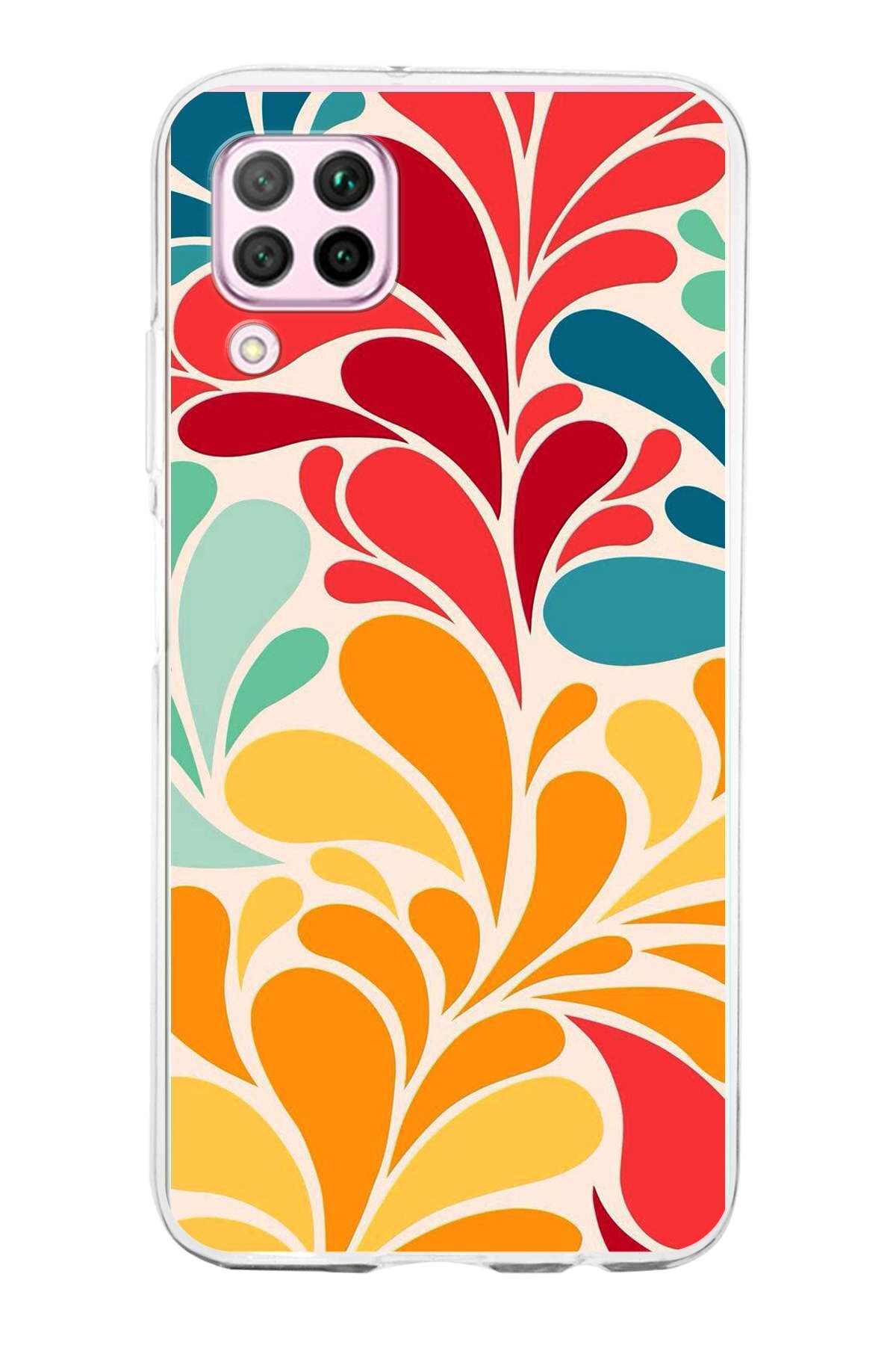 Huawei P40 Lite ile Uyumlu 1mm Slim Fit Retro Renkler 5 Baskılı Şeffaf Kılıf