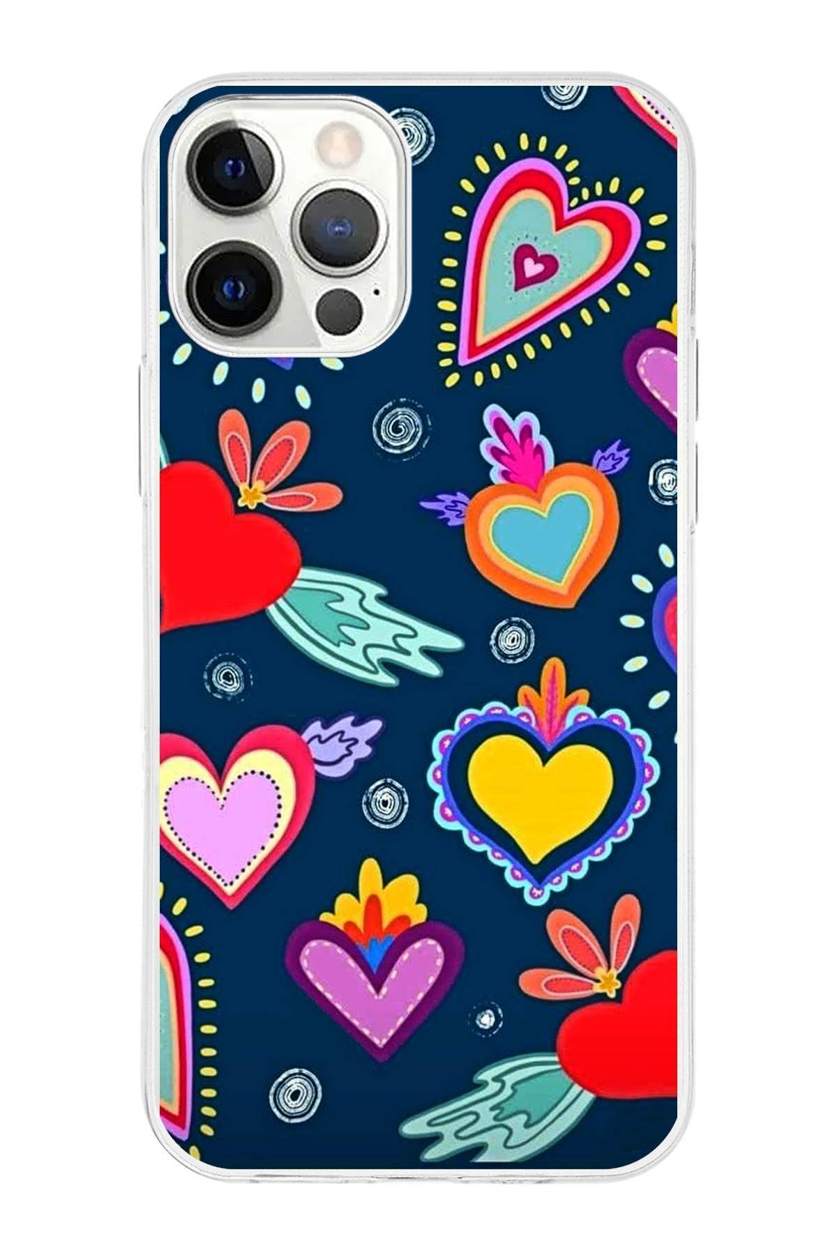 Apple iPhone 12 Pro Max ile Uyumlu 1mm Slim Fit Retro Renkler 3 Baskılı Şeffaf Kılıf