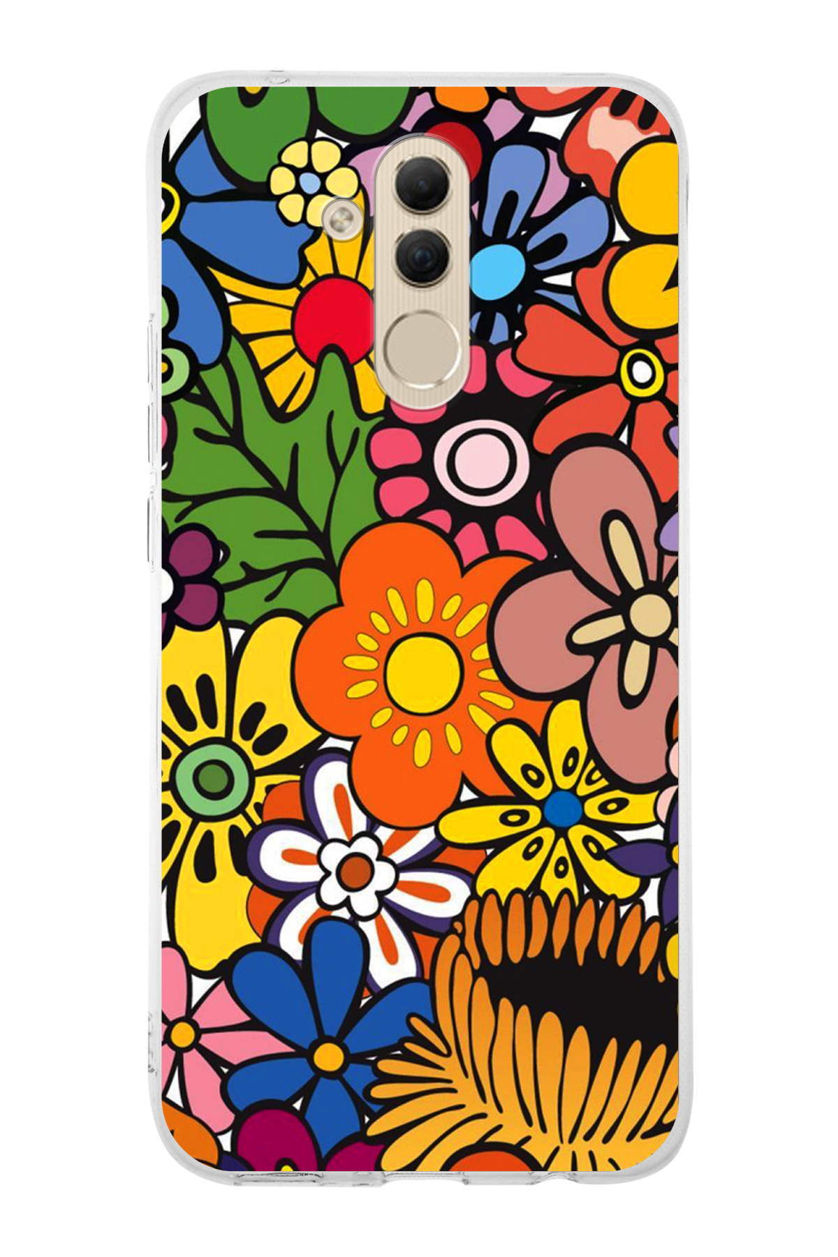 Huawei Mate 20 Lite ile Uyumlu 1mm Slim Fit Retro Renkler 2 Baskılı Şeffaf Kılıf