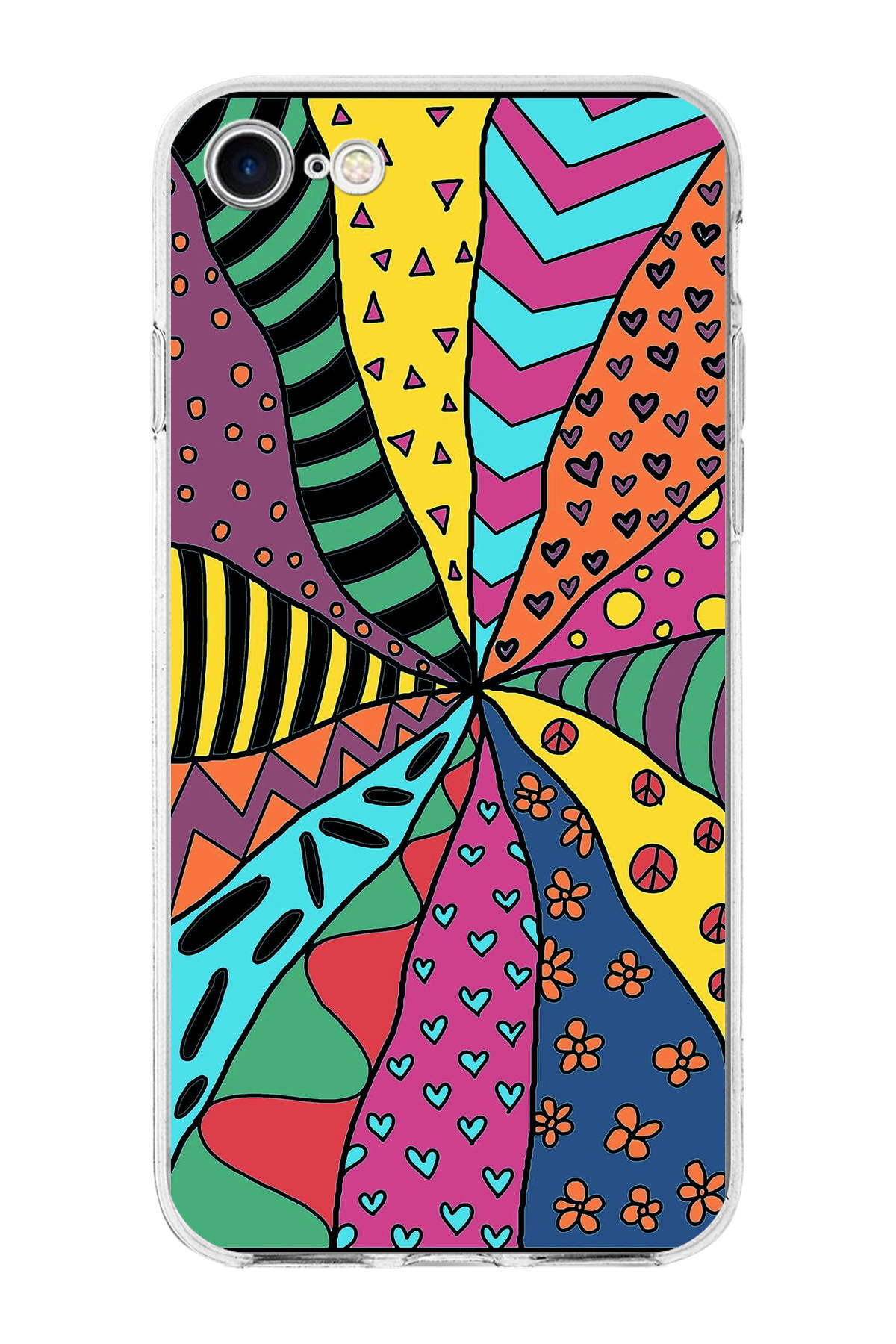 Apple iPhone SE ile Uyumlu 1mm Slim Fit Retro Renkler 4 Baskılı Şeffaf Kılıf