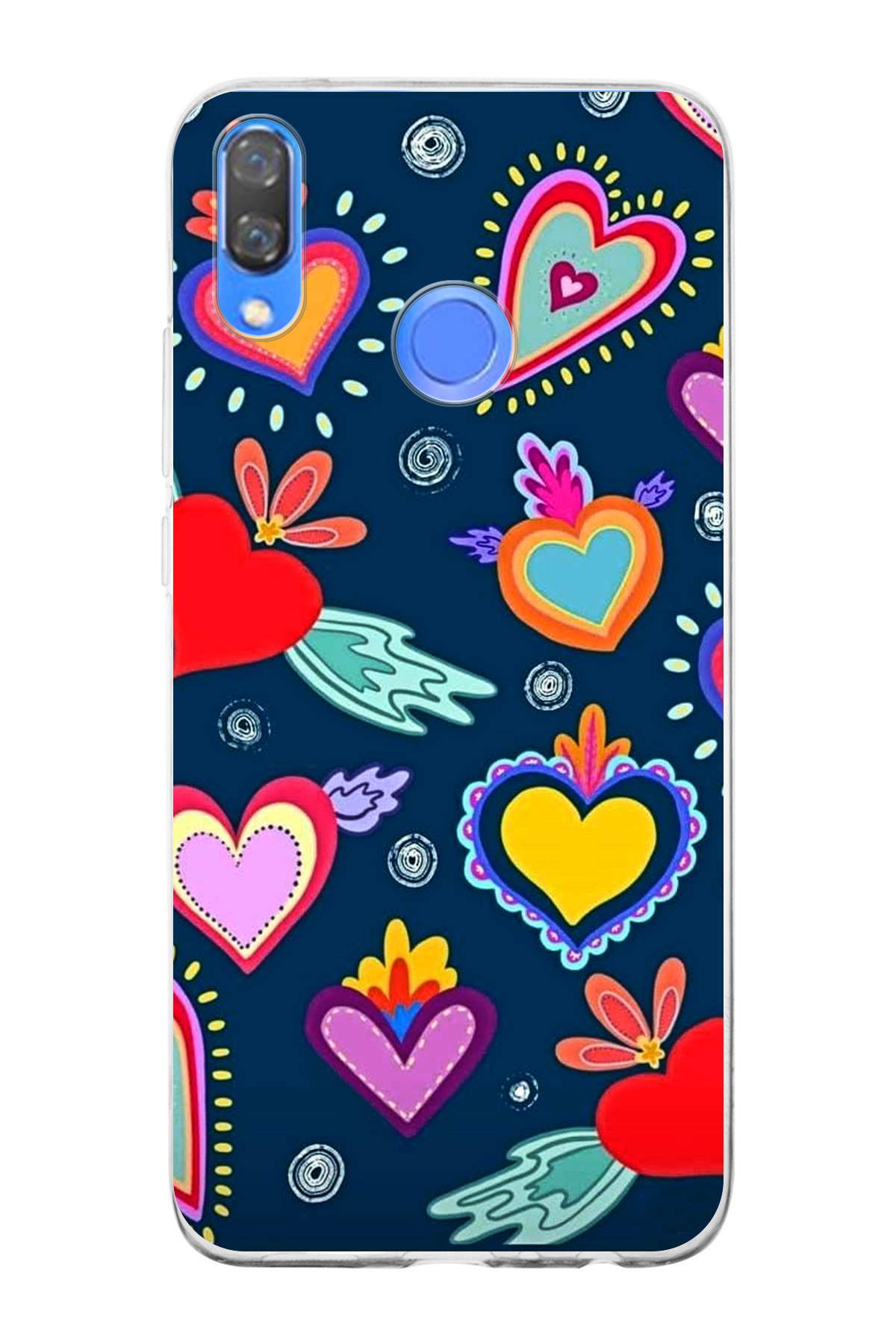 Huawei Y9 2019 ile Uyumlu 1mm Slim Fit Retro Renkler 3 Baskılı Şeffaf Kılıf