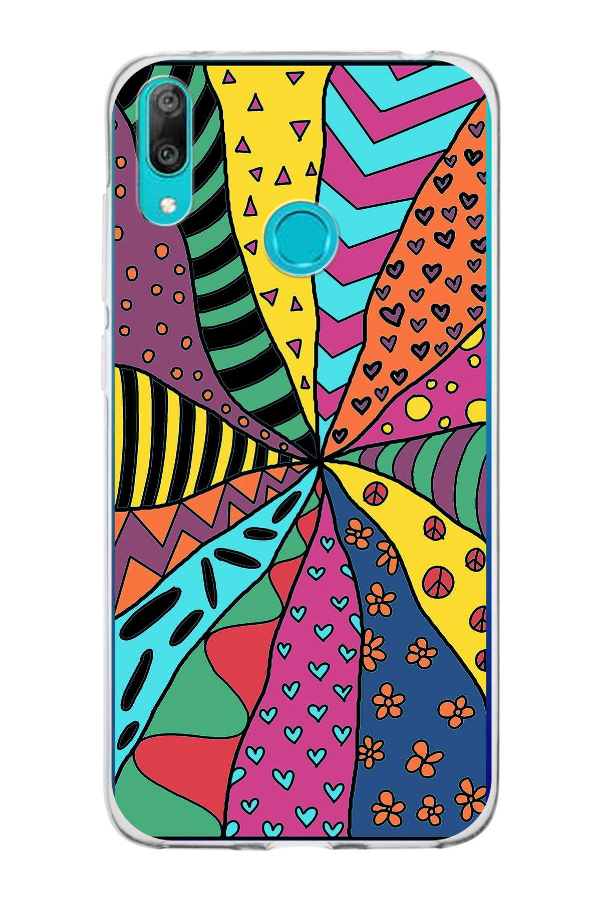 Huawei Y7 2019 ile Uyumlu 1mm Slim Fit Retro Renkler 4 Baskılı Şeffaf Kılıf