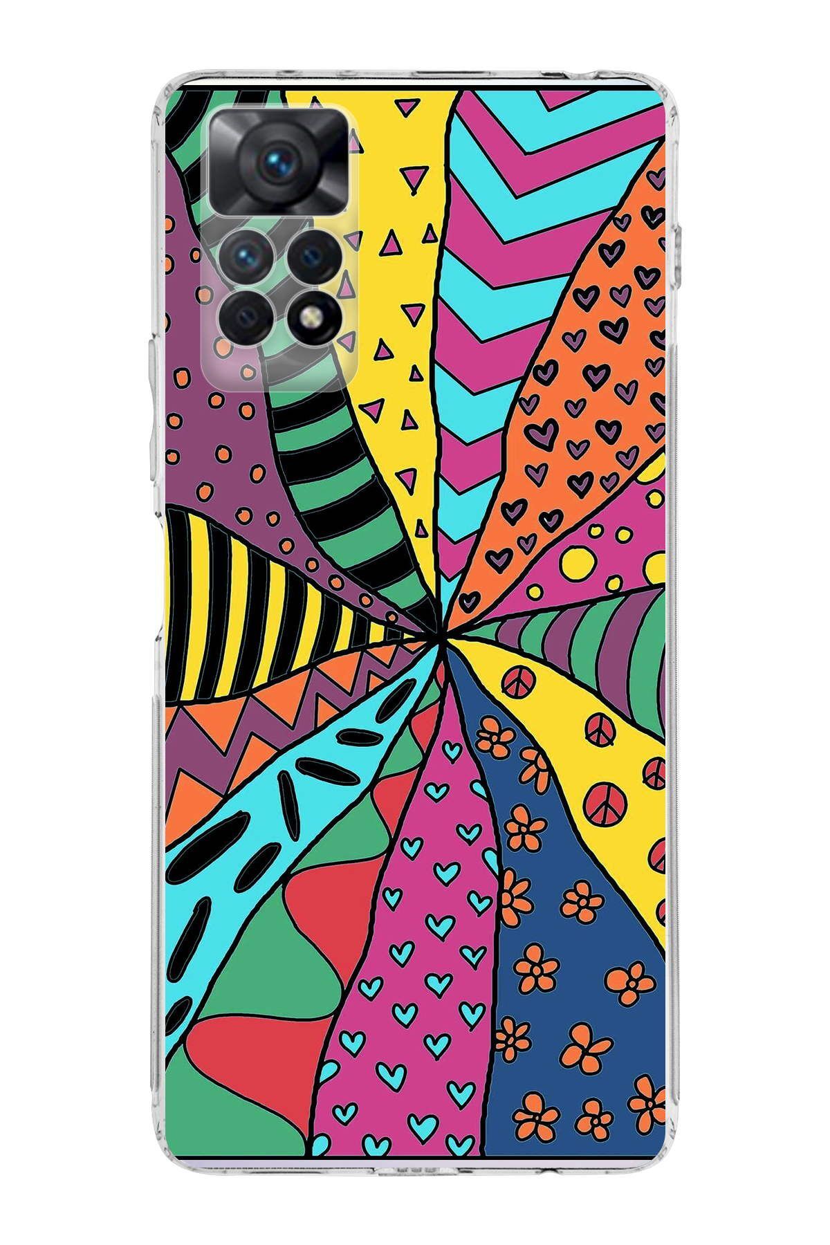 Xiaomi Redmi Note 11S ile Uyumlu 1mm Slim Fit Retro Renkler 4 Baskılı Şeffaf Kılıf