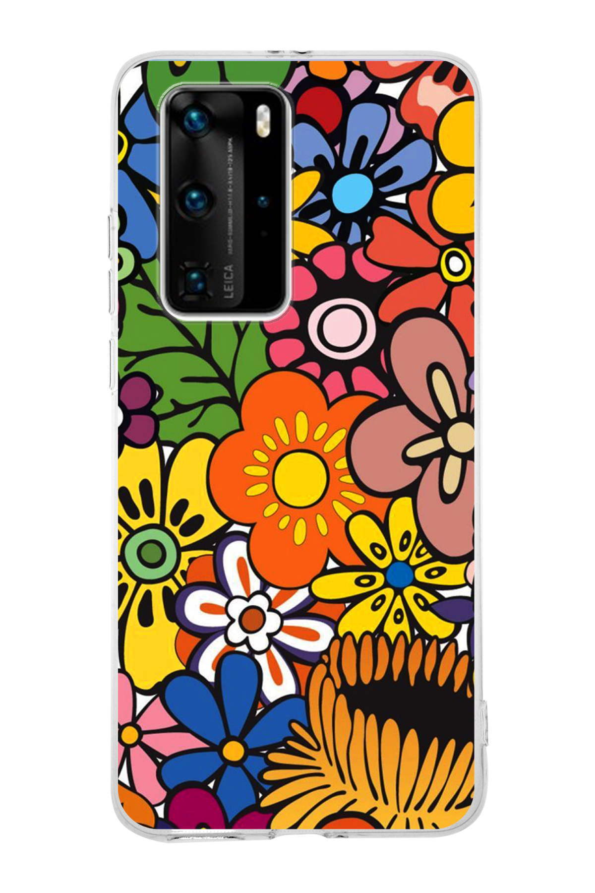 Huawei P40 Pro ile Uyumlu 1mm Slim Fit Retro Renkler 2 Baskılı Şeffaf Kılıf