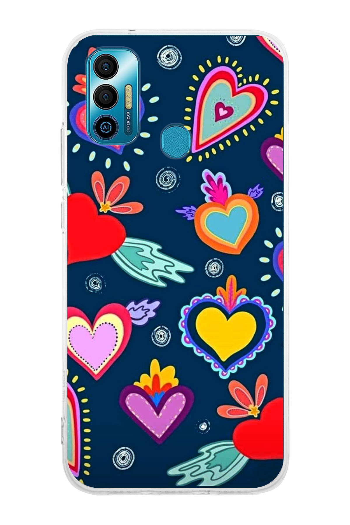 Tecno Spark 7 ile Uyumlu 1mm Slim Fit Retro Renkler 3 Baskılı Şeffaf Kılıf