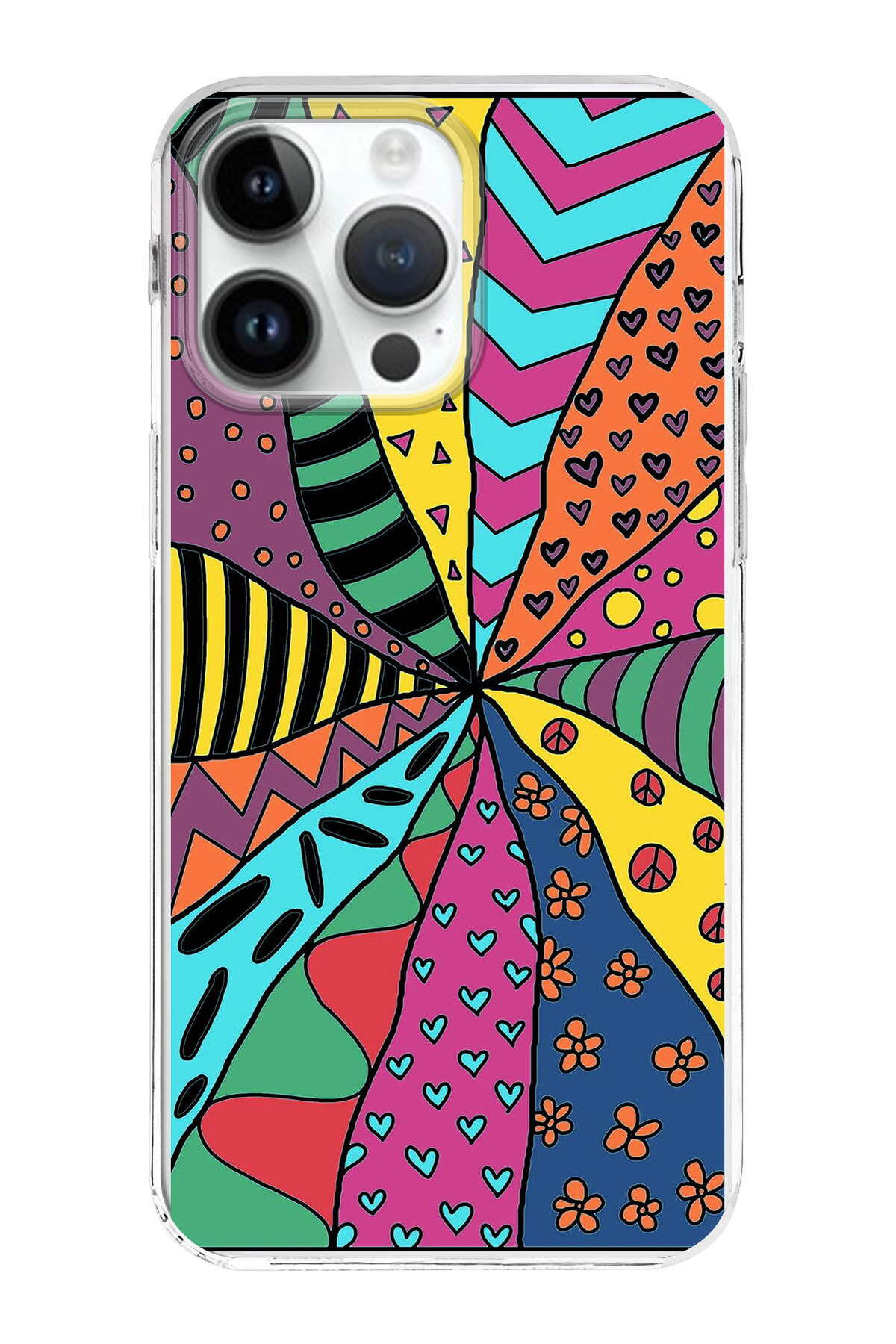 Apple iPhone 14 Pro Max ile Uyumlu 1mm Slim Fit Retro Renkler 4 Baskılı Şeffaf Kılıf