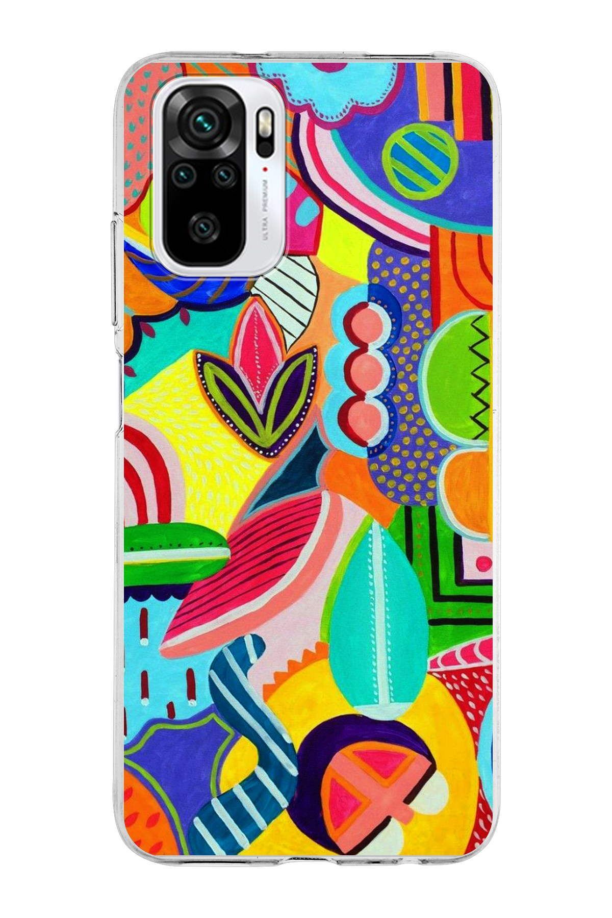 Xiaomi Redmi Note 10s ile Uyumlu 1mm Slim Fit Retro Renkler 6 Baskılı Şeffaf Kılıf