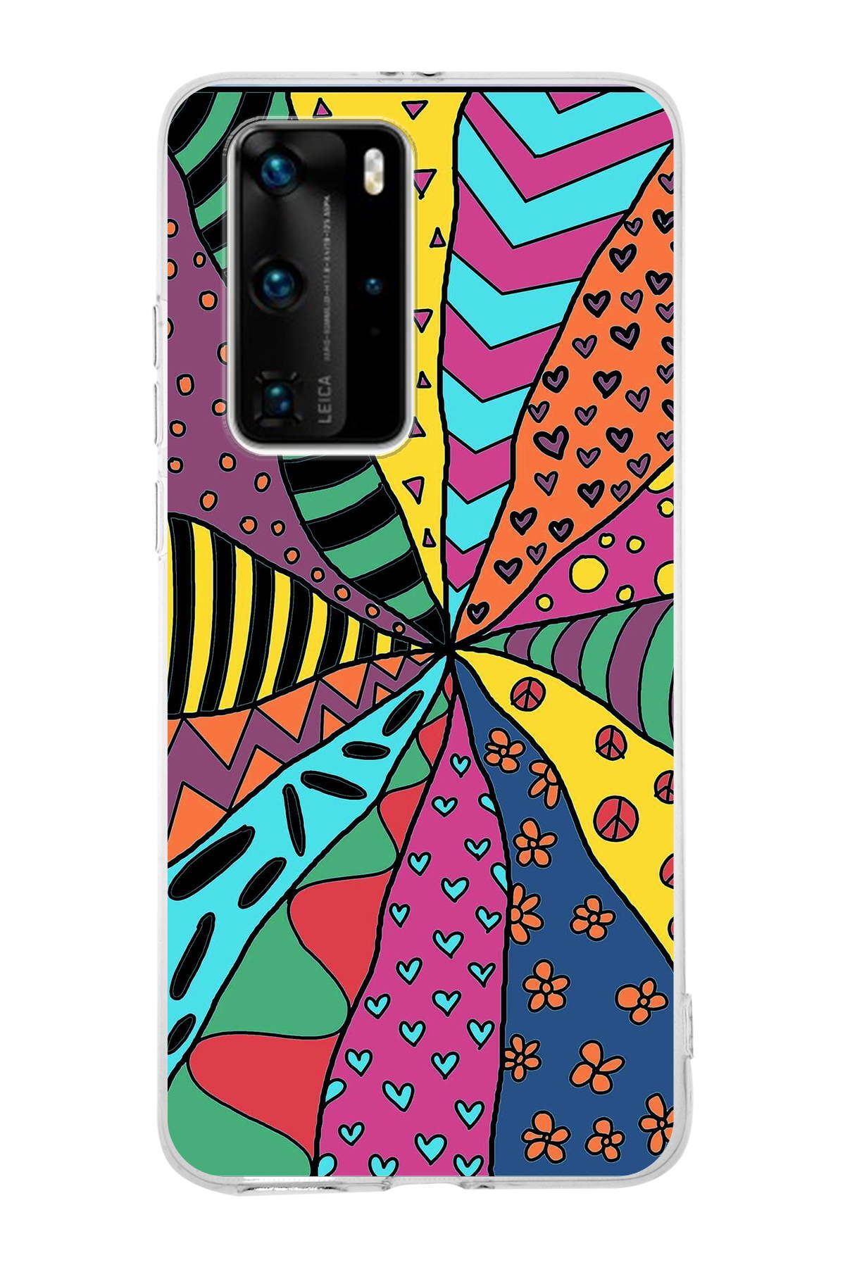 Huawei P40 Pro ile Uyumlu 1mm Slim Fit Retro Renkler 4 Baskılı Şeffaf Kılıf