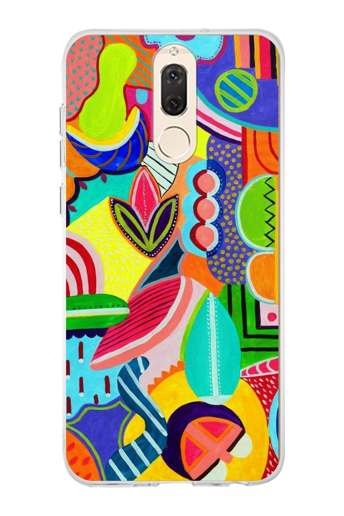 Huawei Mate 10 Lite ile Uyumlu 1mm Slim Fit Retro Renkler 6 Baskılı Şeffaf Kılıf