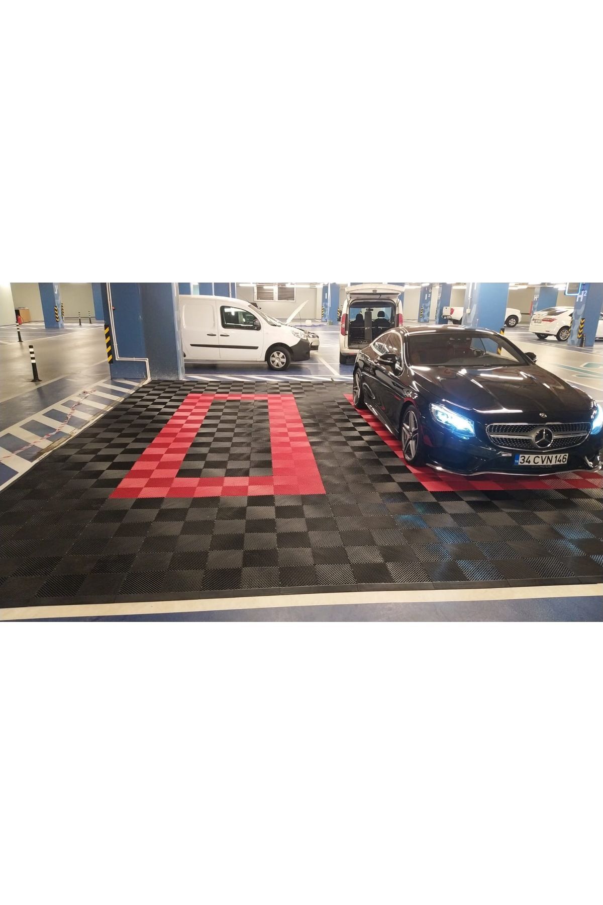 Plastik Yer Karosu Oto Yıkama Garaj Zemin Döşemesi Tuning Zemin Siyah Renk 50x50 1 M2(4 ADET) 4