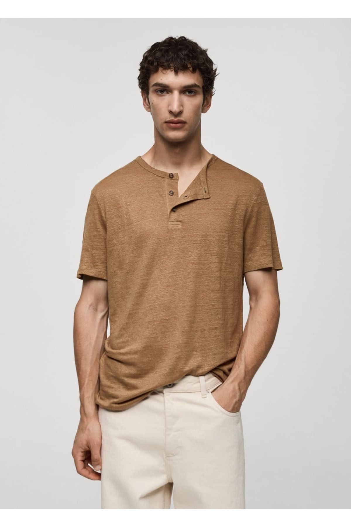 MANGO Man-Slim Fit 100% Linen T-Shirt 1