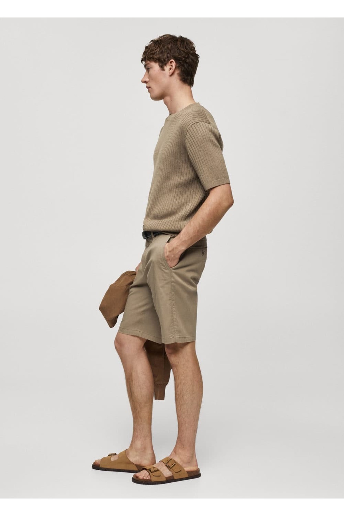 شلوار مردانه قهوه ای منگوMANGO Man | 67085977 اورجینال - تصویر 5