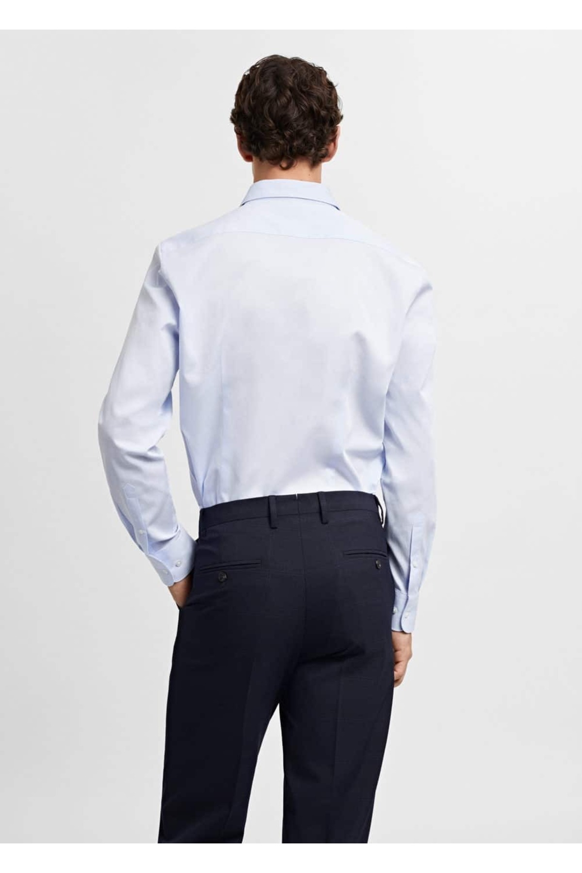 پیراهن مردانه آبی منگوMANGO Man | 67090619 اورجینال - تصویر 4