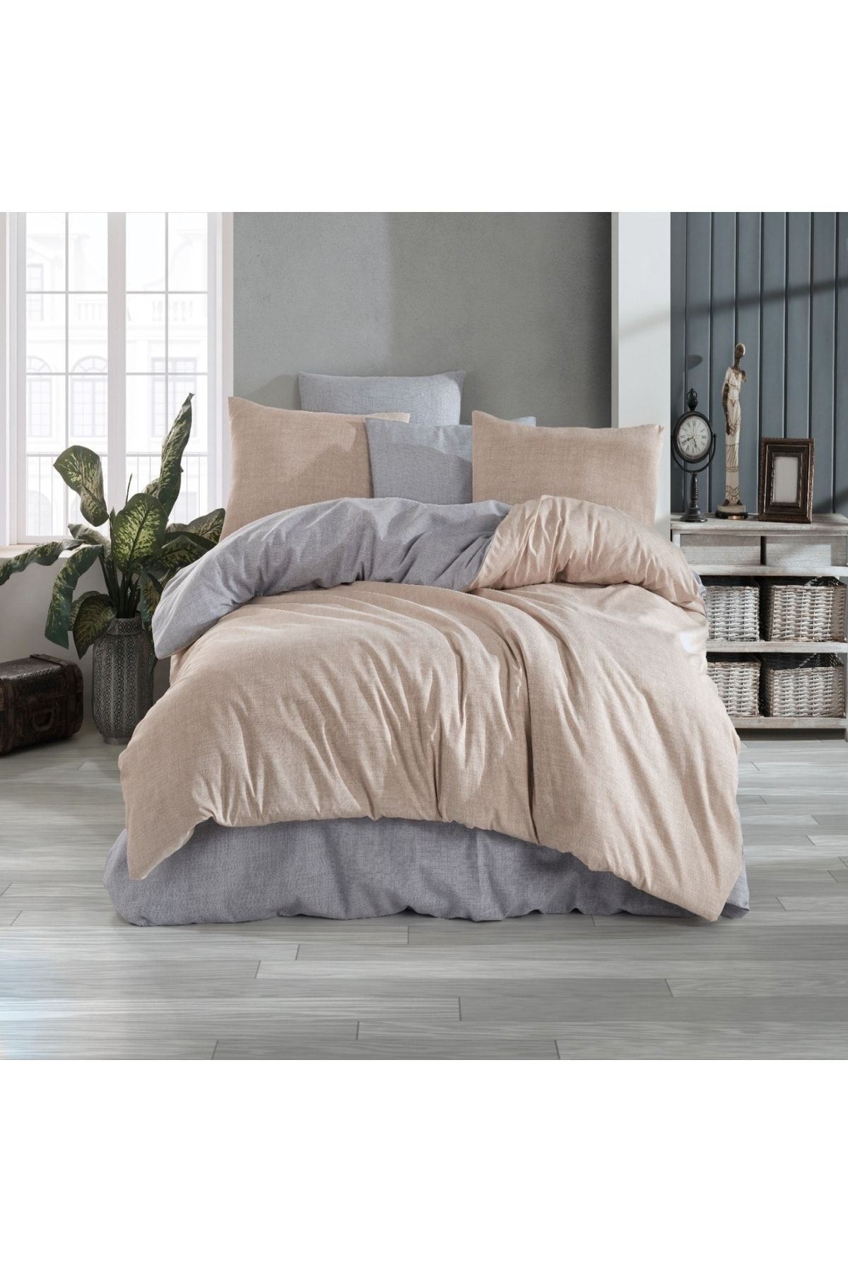 Almira Çift Kişilik Pamuklu Çift Renkli Nevresim Takımı (YASTIK KILIFI YATAK ÇARŞAFI YORGAN KILIFI)