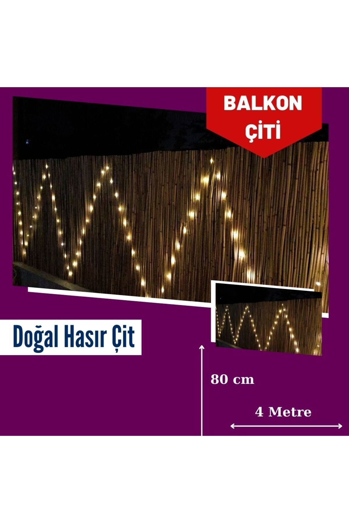 Bambu Kamış Hasır Balkon Çiti 80 cm x 4 Metre
