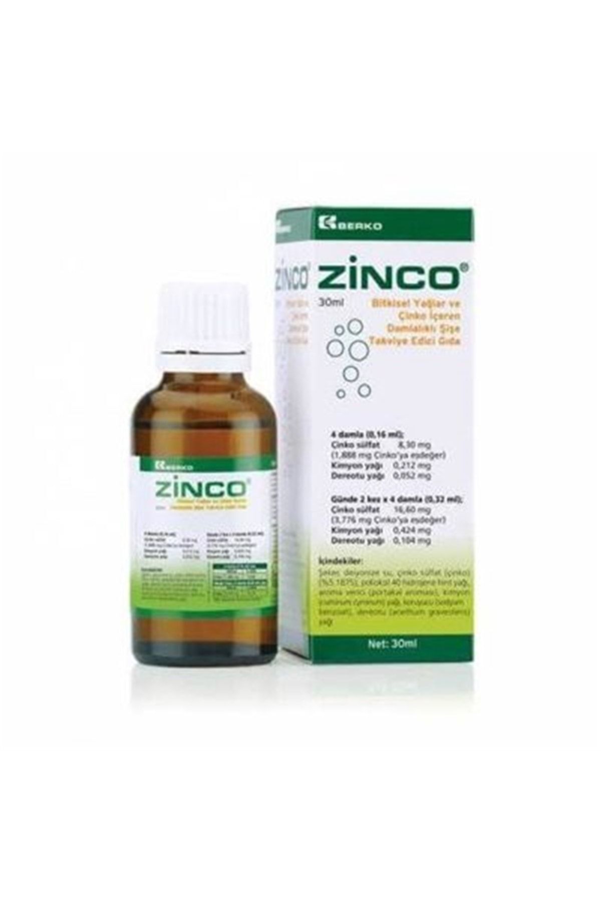 Berko Zinco Bitkisel Yağlar Ve Çinko Içeren Damlalıklı Şişe Takviye Edici Gıda 30 ml