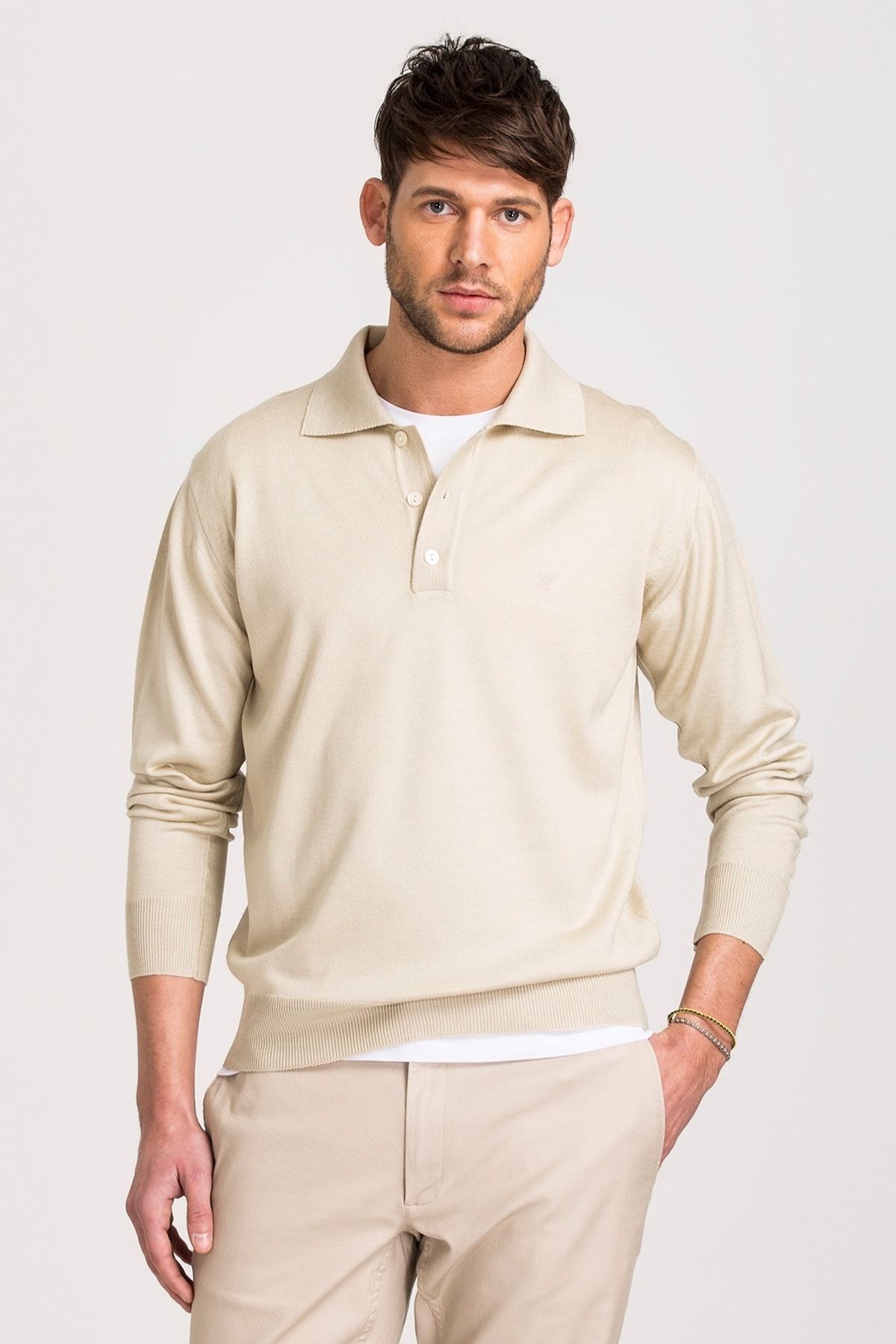 hateko-Tricotaj pentru bărbați Stone Colour Classic Cut Polo Gât 1