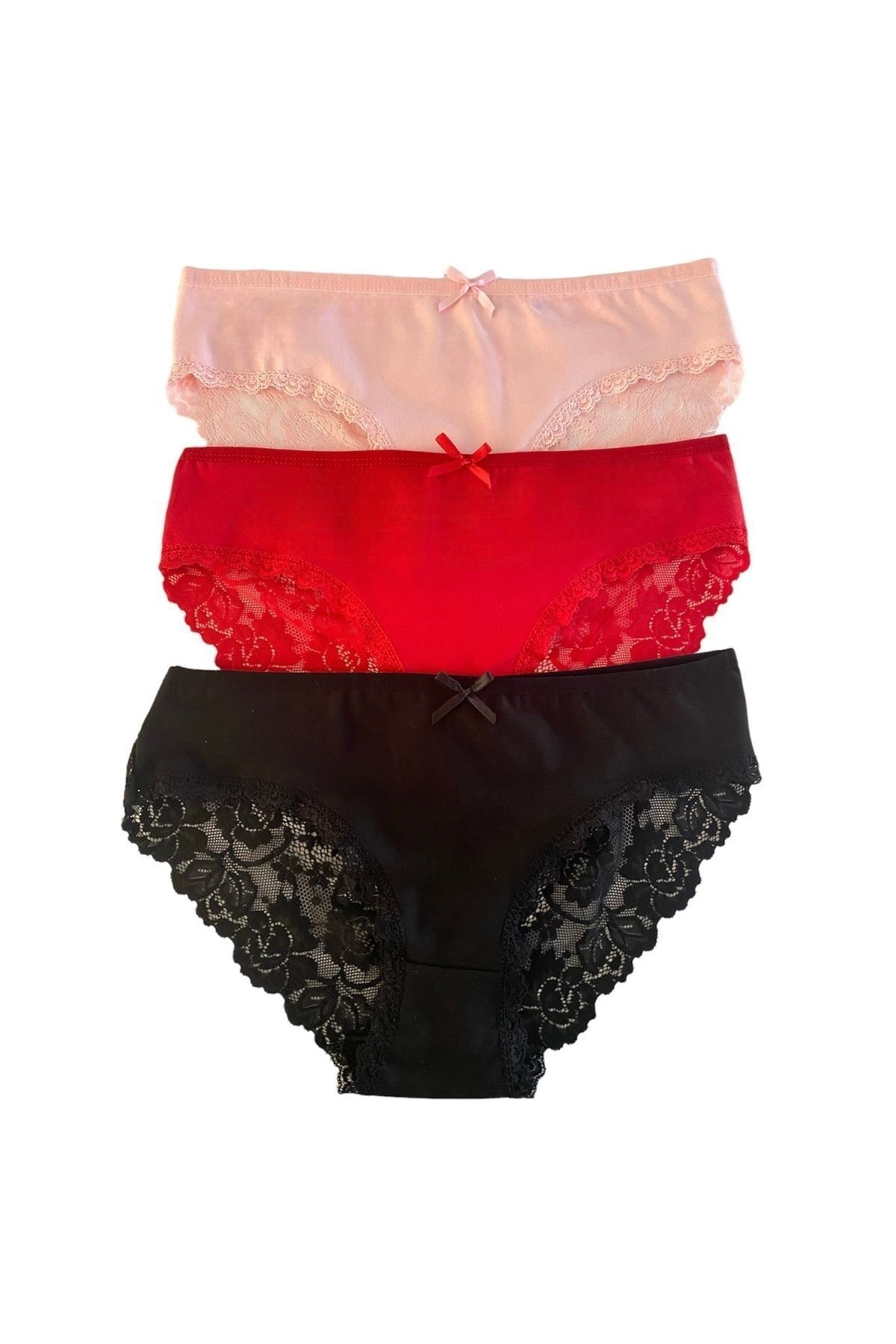 DONLİZZA-4400 Back Lace Panties Black, Red, Baby Mouth 3 Pieces 4