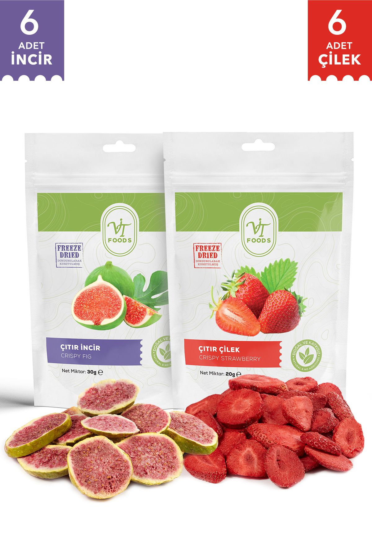 - Vit Foods - Freeze Dry Çıtır İncir ve Çilek Dilimi - 12 ADET