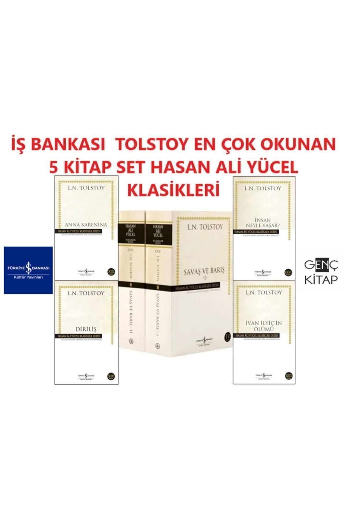 Türkiye İş Bankası Kültür Yayınları İş Bankası Tolstoy 5 Набор книг Хасан Али Юджель Классика Война и мир-Анна Каренина-diriliş İŞTOLSTOY5KITAP