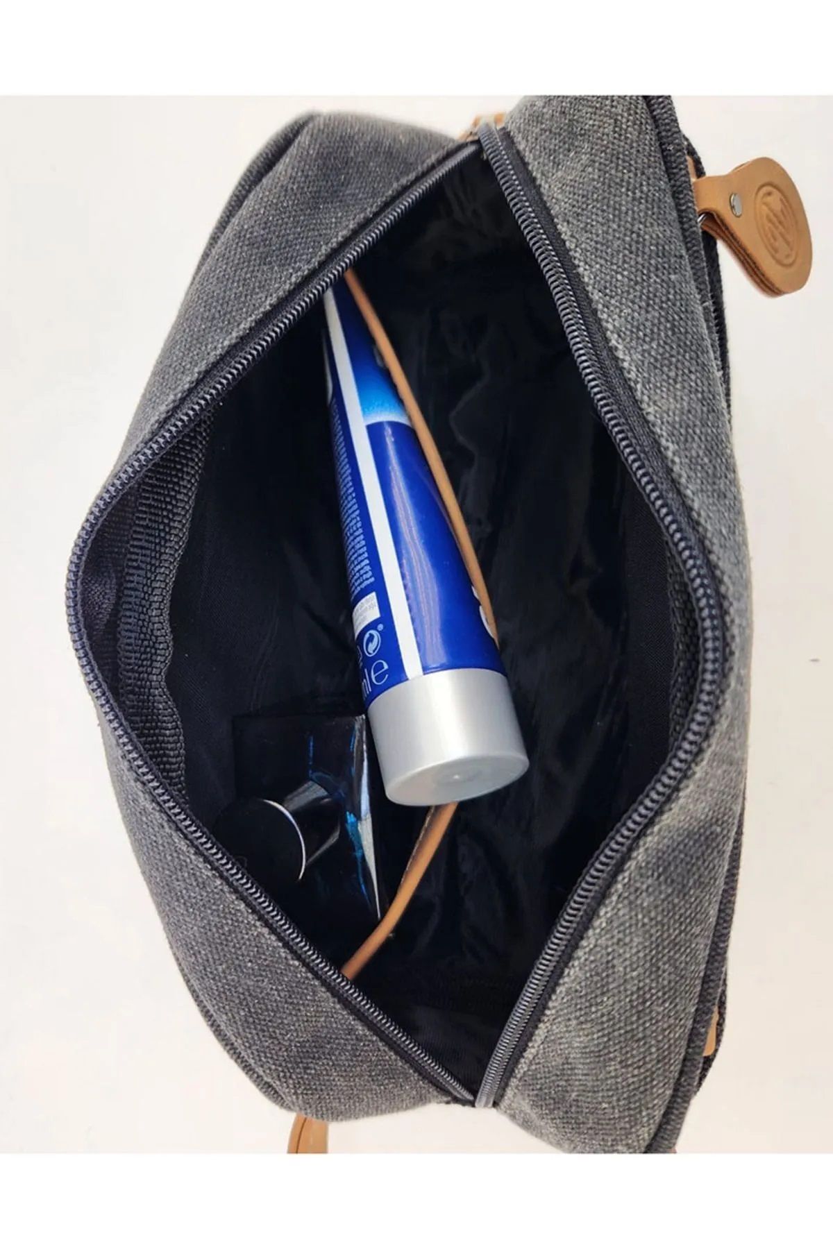HNB-Men's Black Canvas Shaving Bag - Waterproof, Personal Care, Daily 5