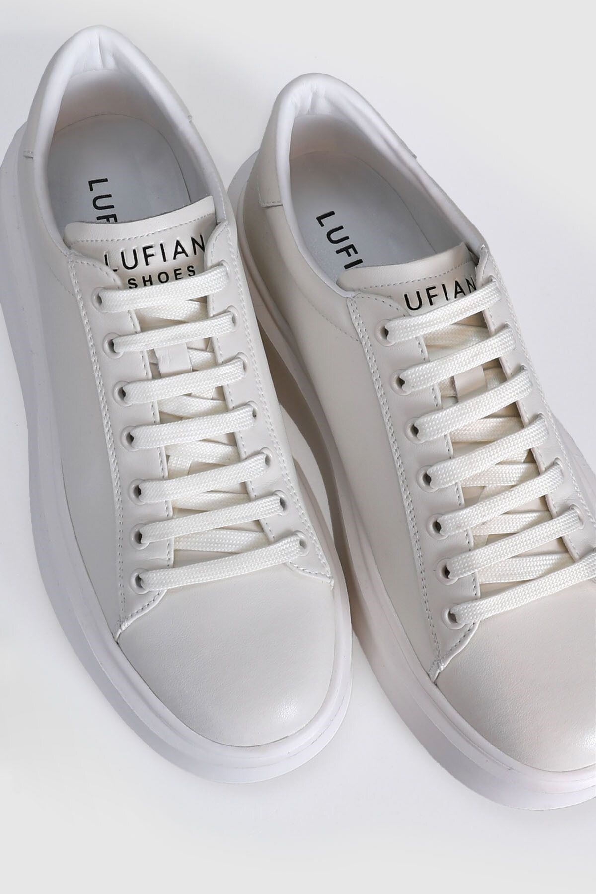 Kalın Taban Erkek Deri Sneaker Ayakkabı Beyaz