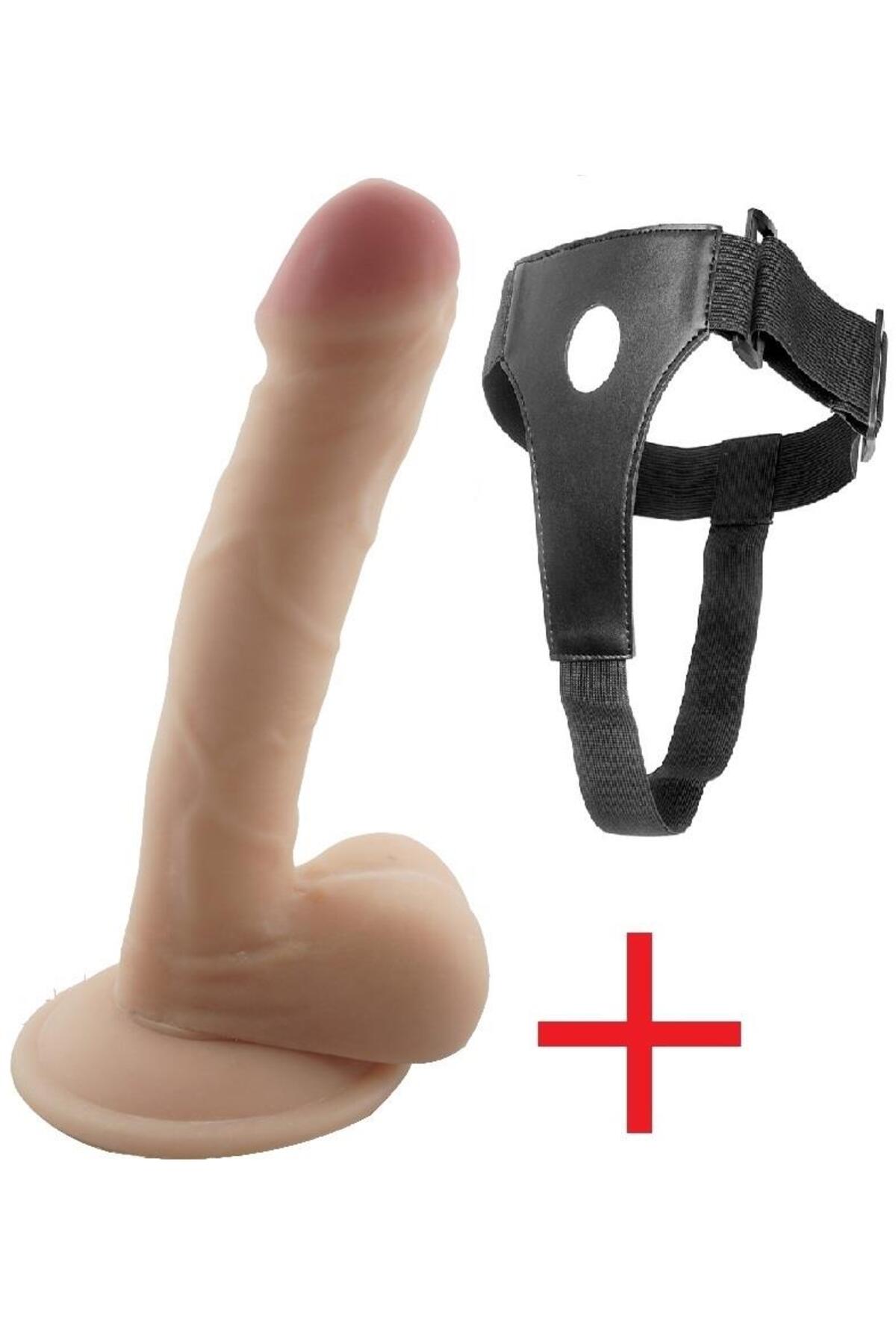 Yumuşak Dokuda 19 Cm Belden Bağlamalı Penis Vantuzlu Gerçekçi Deri Kemerli Realistik Takma Dildo