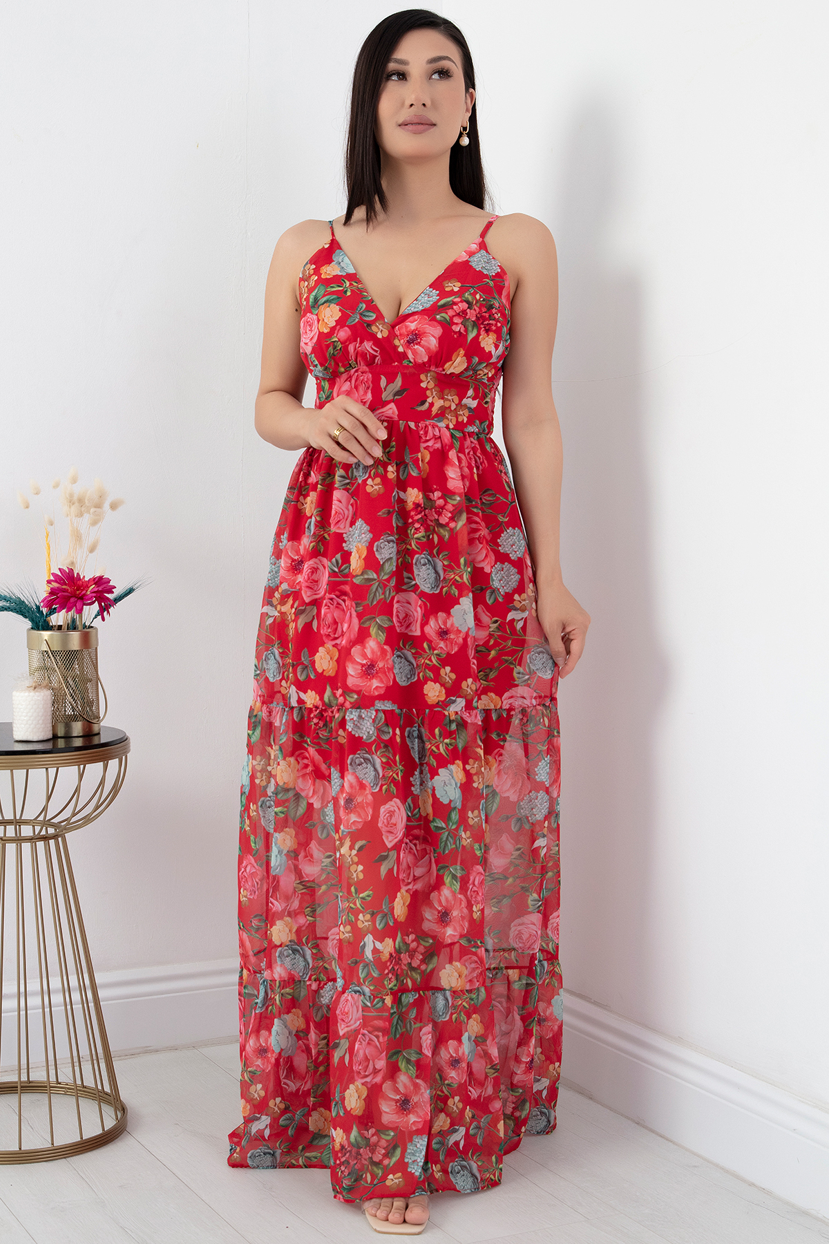 PULLIMM-Chiffon Strappy Floral Patterned Dress - GRS3523 5