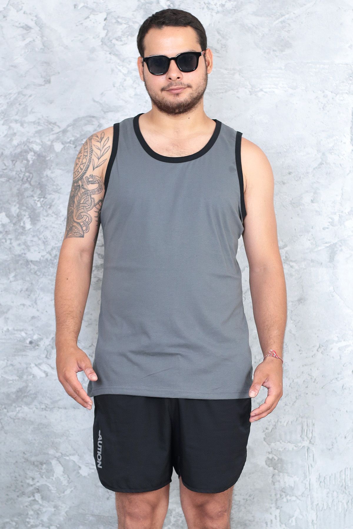 technomonkey-Men's Smoke Gray Slim Fit Halter Collar Cotton Combed Sports Undershirt 4