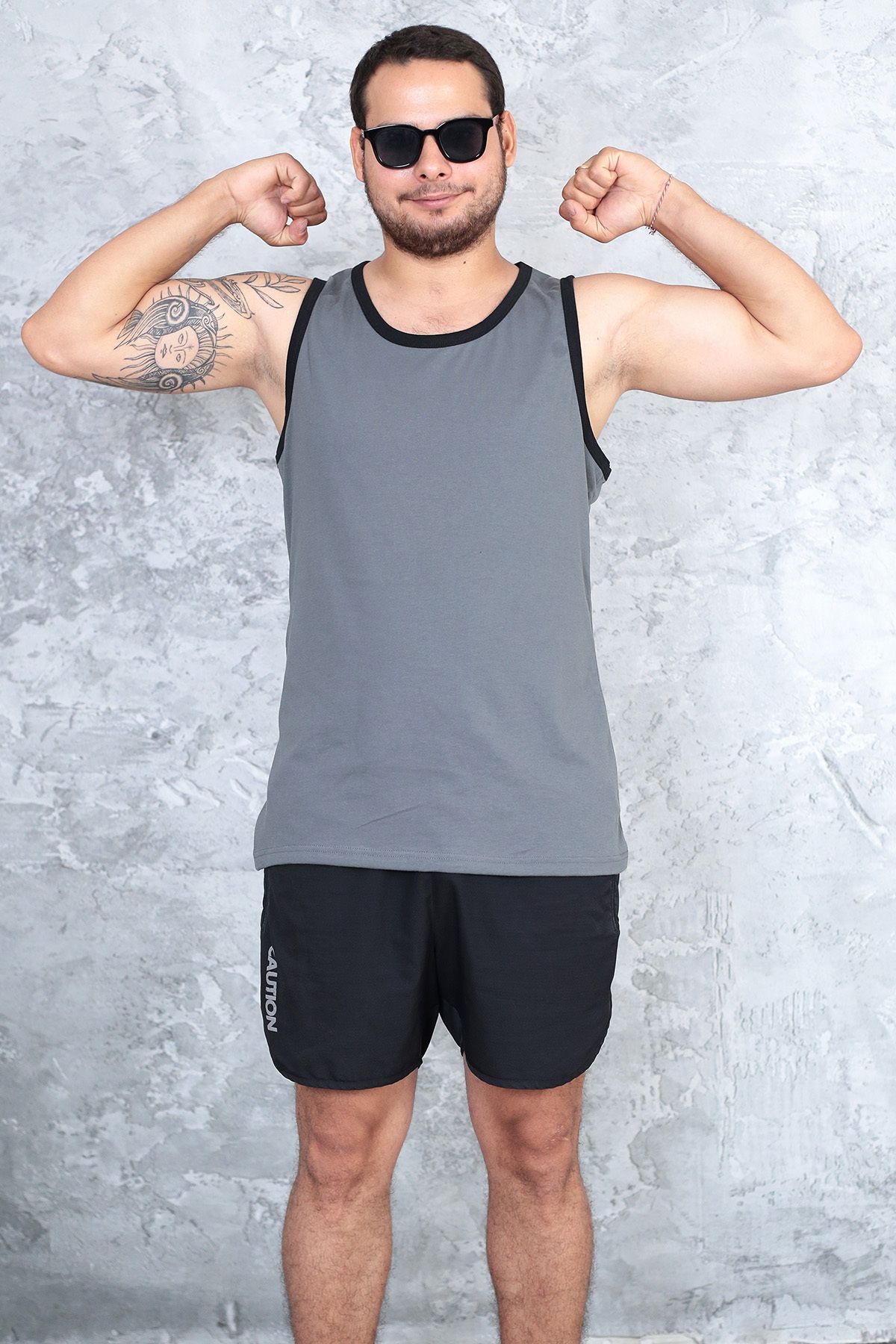 technomonkey-Men's Smoke Gray Slim Fit Halter Collar Cotton Combed Sports Undershirt 2