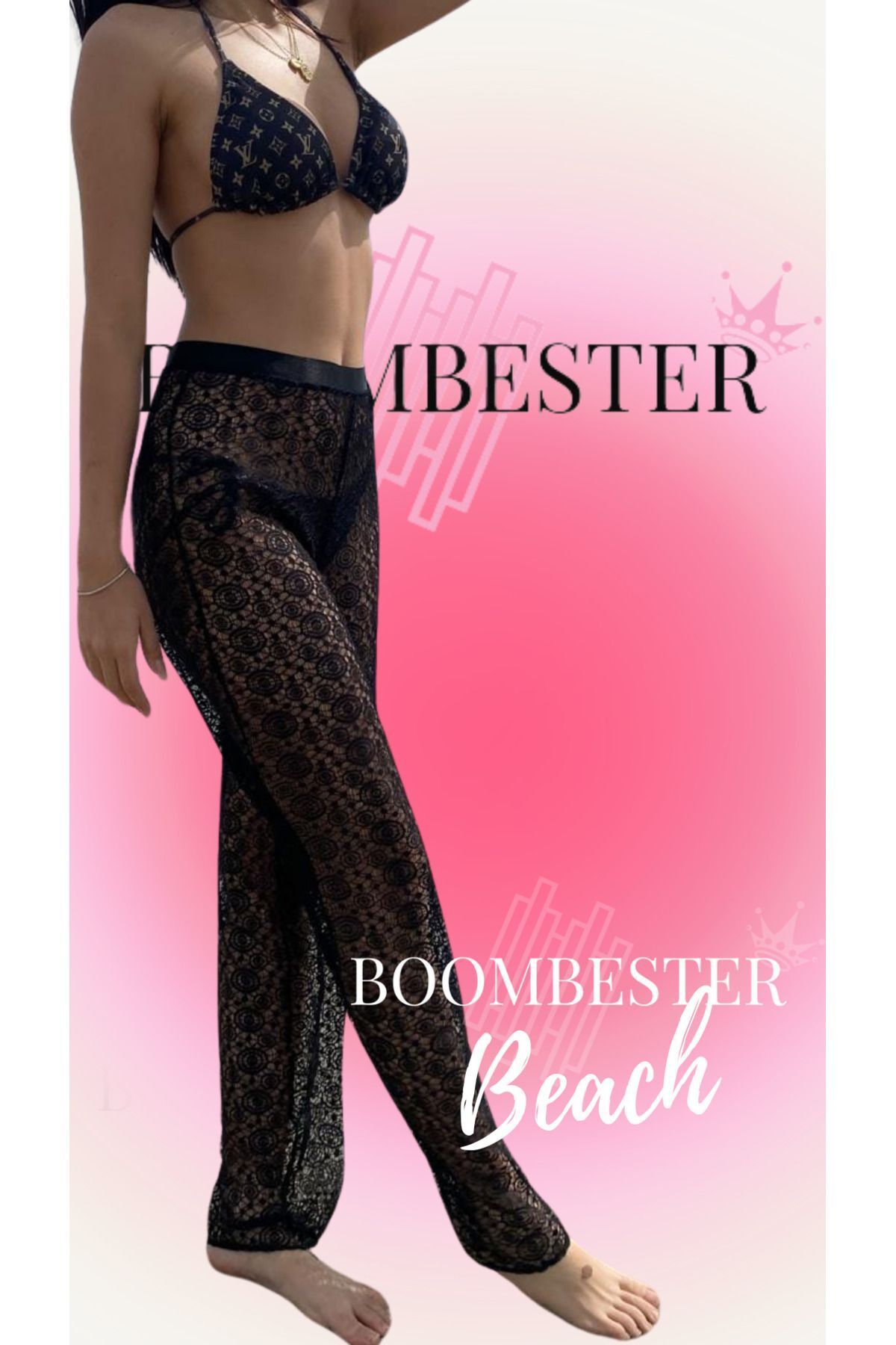 BoomBester-Pantaloni de plajă Pareo cu detaliu din dantelă neagră - Transparenti 4