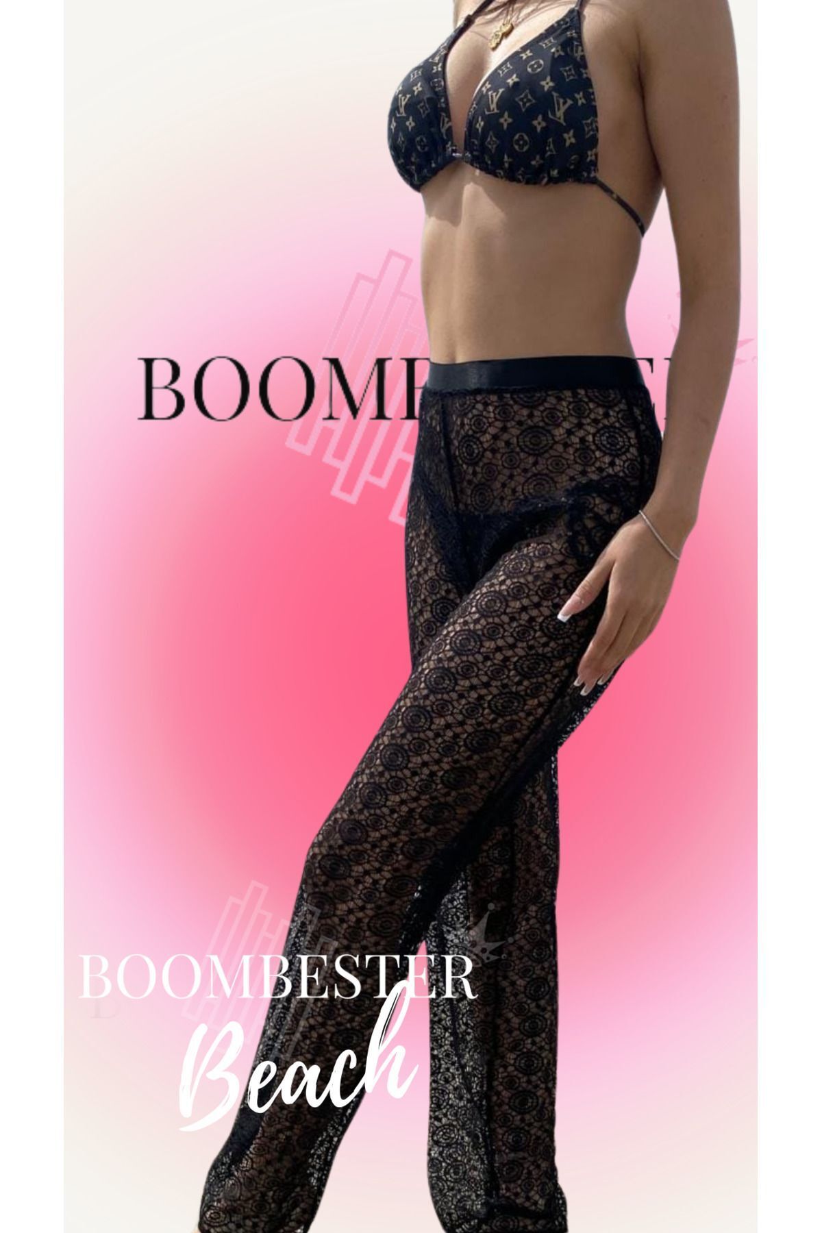 BoomBester-Pantaloni de plajă Pareo cu detaliu din dantelă neagră - Transparenti 5