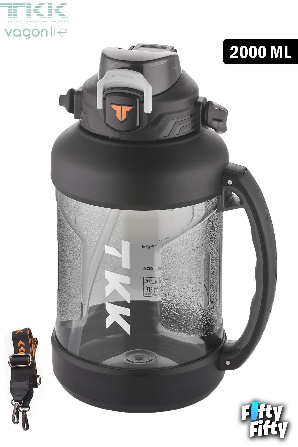 قمقمه ورزشی مشکی TKK 2000 میل یک پوشش دوتایی Pipetli Vagonlife
