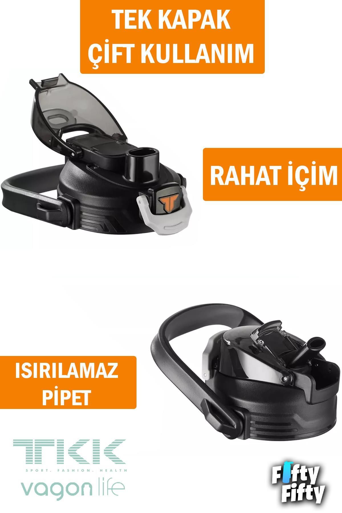 قمقمه ورزشی مشکی TKK 2000 میل یک پوشش دوتایی Pipetli Vagonlife