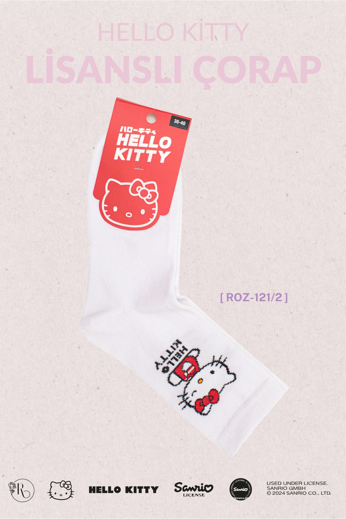 Hello Kitty-ROZ-121/2 Model Patterned and Licensed White Socks 4