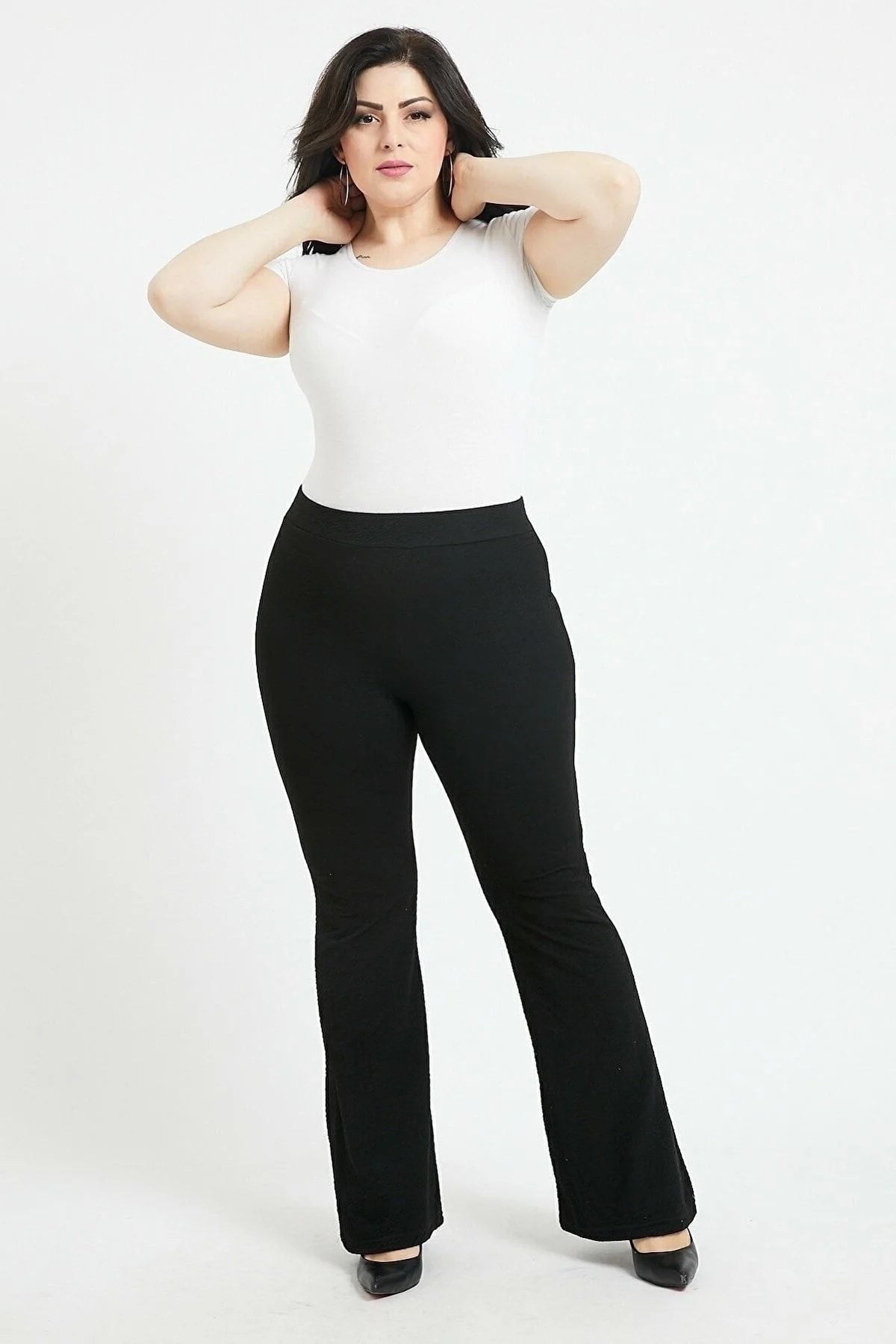 Swana Büyük Beden Ispanyol Paça Çelik Örme Kumaş Toparlayıcı Esnek Tayt Pantolon