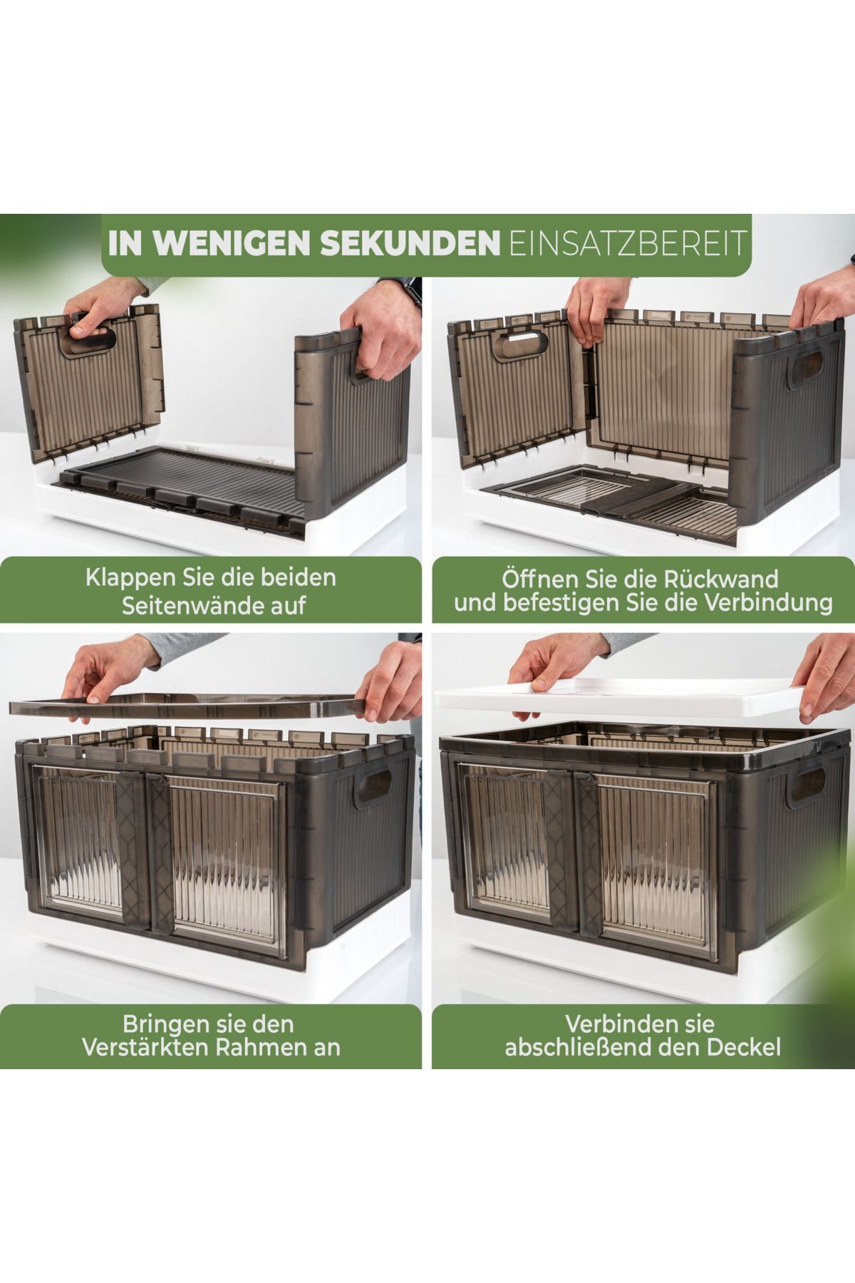 Viwares-Faltbare Aufbewahrungsbox mit Deckel - 2 Stapelbare Aufbewahrungsboxen 2