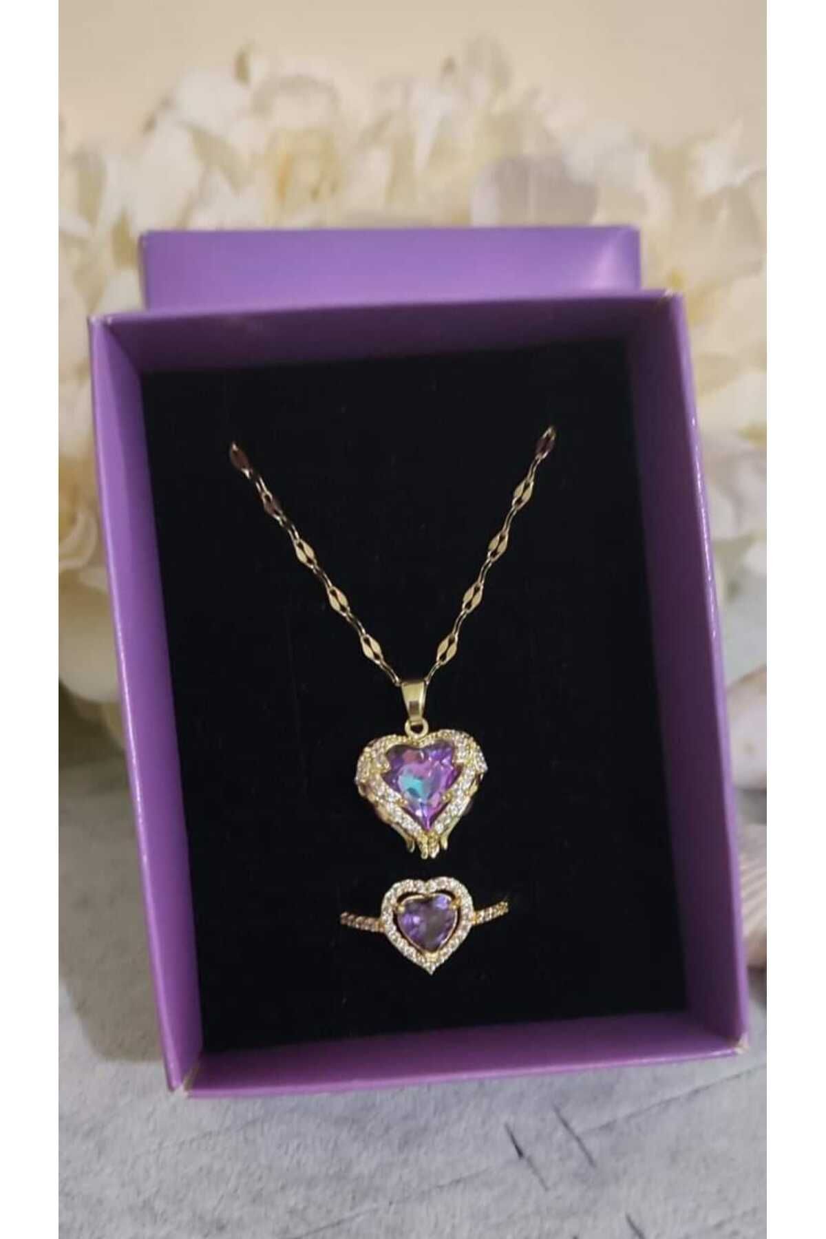 Steel Heart Ring Valentine Gift Valentine's Day Gift And Necklace Set