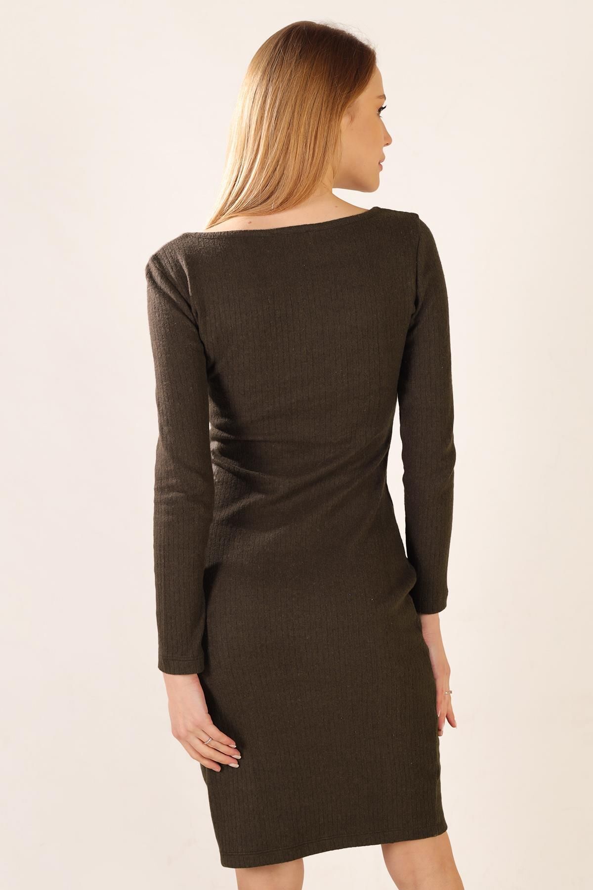 LİVE SPORT-Rochie midi maro cu mânecă lungă - Carasol cu ​​guler pătrat 5